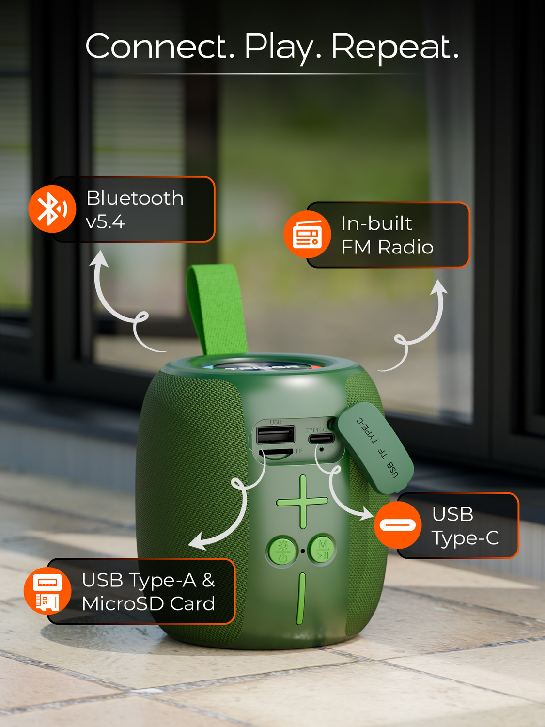 Image of TRIGGR Roar 8 with RGB Lights, Fabric Exterior, TWS & FM Mode, 12H Playtime, BT v5.4 8 W Bluetooth Speaker