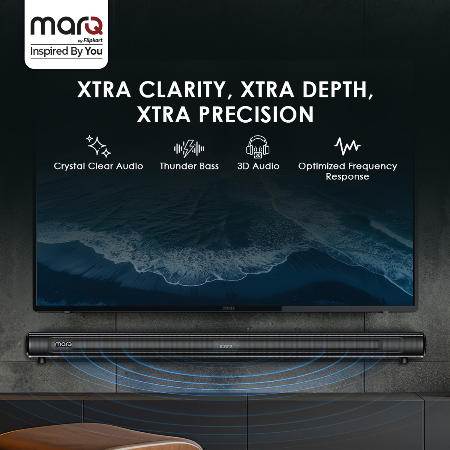 Image of MarQ by Flipkart Thunder 200, 200 Watts, 2.1 Channel, Immersive cinematic experience, EQ Modes 200 W Bluetooth Soundbar