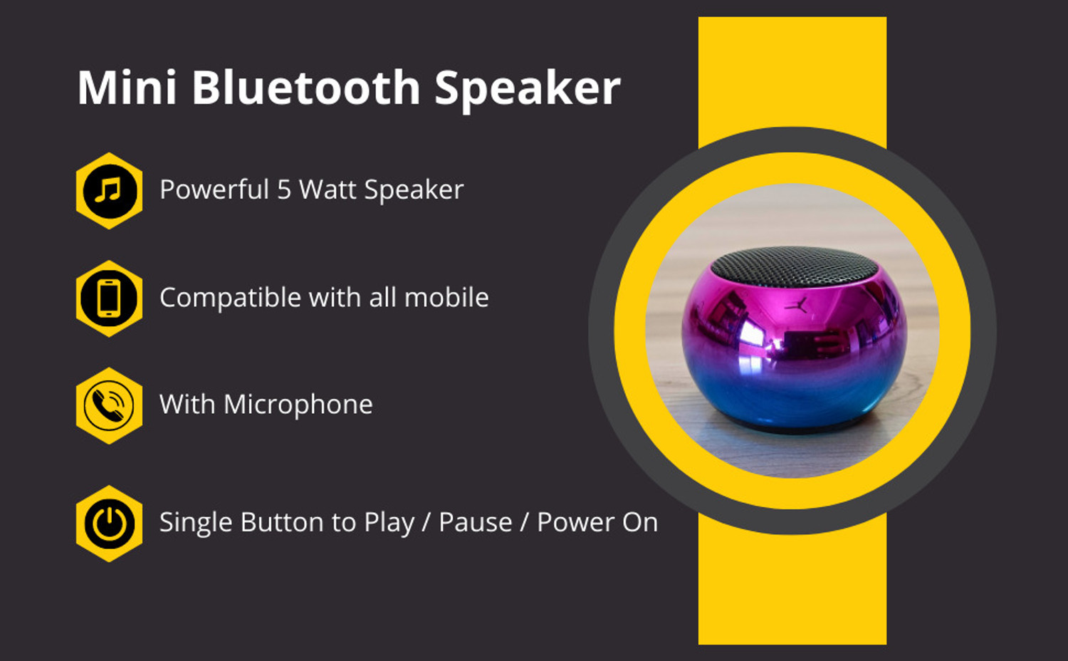 Image of Jinisha M3 Mini Boost 4 3D Mini Round Steel Bluetooth Speaker Radio 60 W Bluetooth Speaker (Multicolor, 4.1 Channel)
