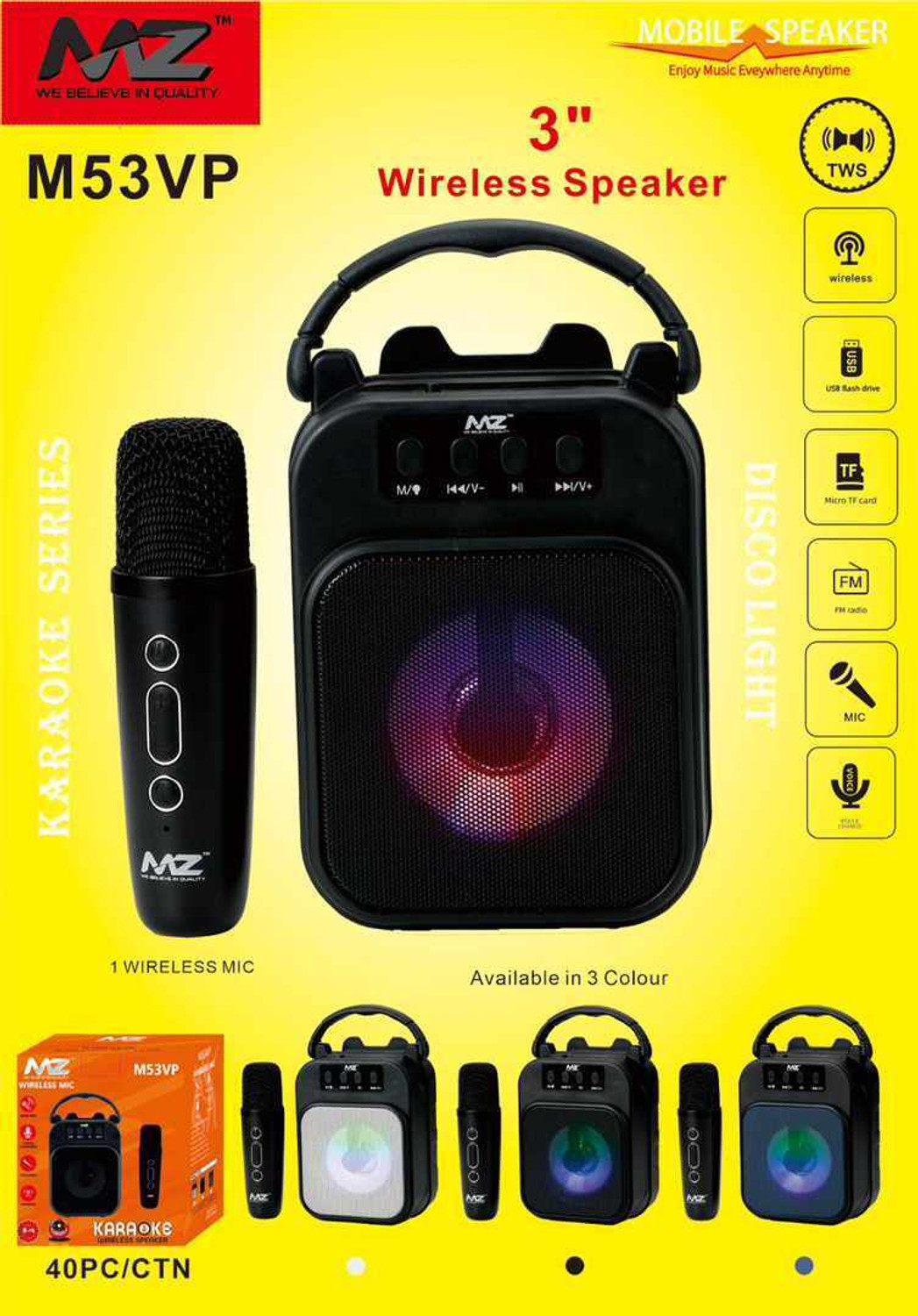 Image of Nilesawar A53 M53VP (PORTABLE BLUETOOTH KARAOKE SPEAKER) Wireless MIC with voice changer 6 W Bluetooth Speaker