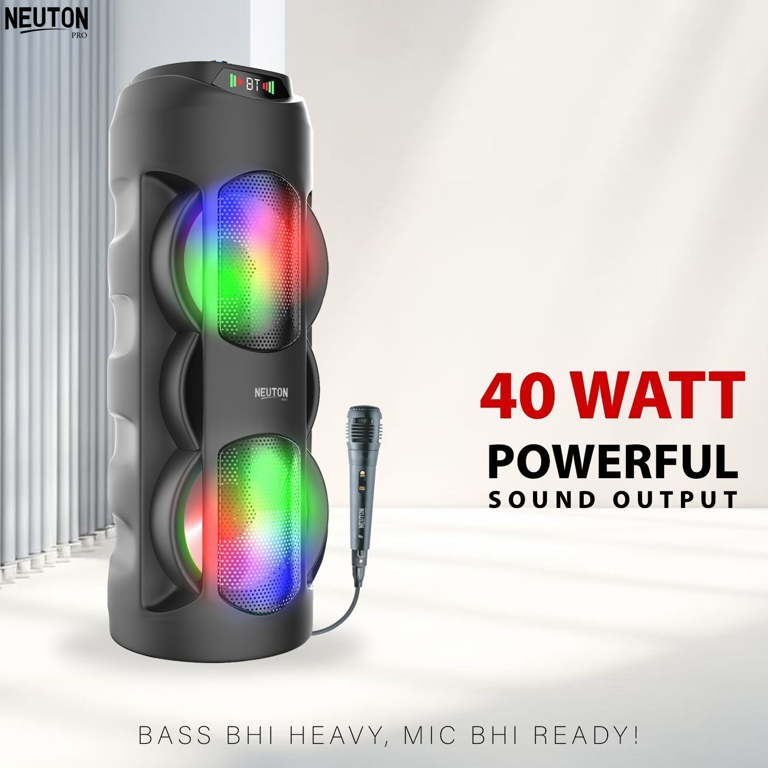 Image of Neuton pro 40W Portable Bluetooth Party Speaker with Wired Microphone, RGB LED Lights 40 W Bluetooth Speaker