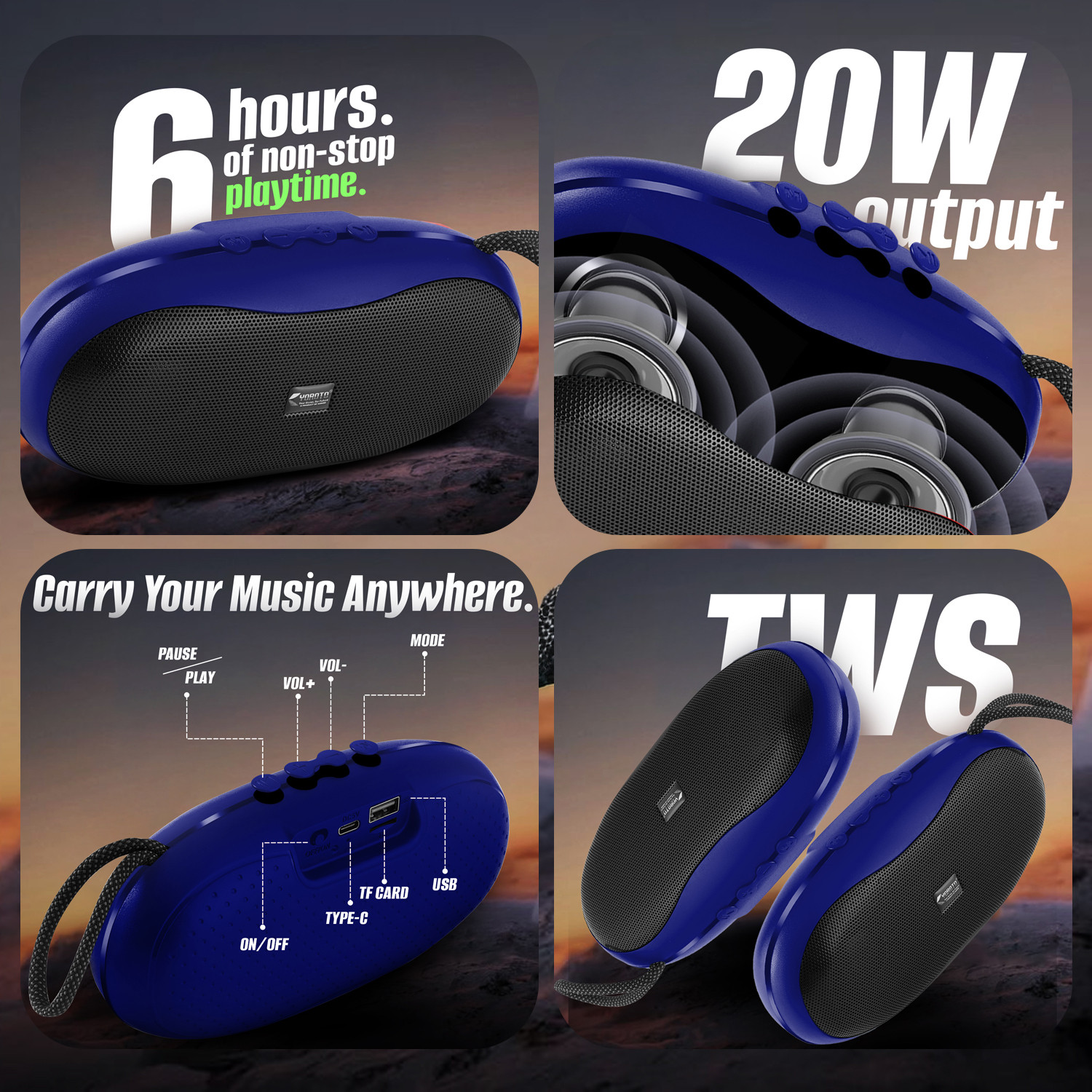 Image of YOROTO Wireless Speaker with Powerful Bass Sound 20 W Bluetooth Speaker