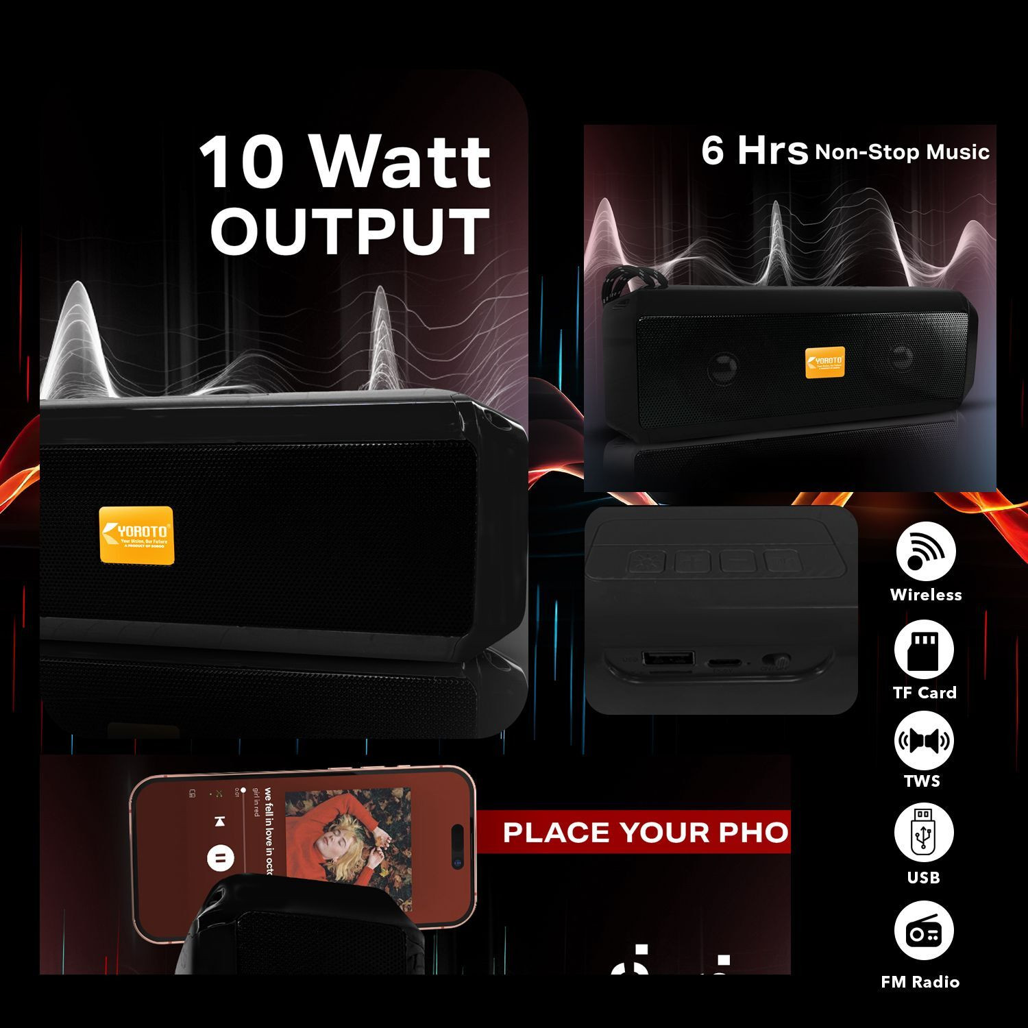 Image of YOROTO Wireless Speaker With RGB Light, Super Sound and Thunder Bass 16 W Bluetooth Speaker