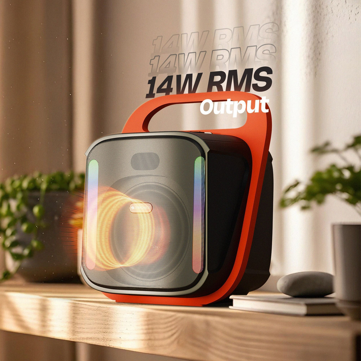 Image of ZEBRONICS SOUND FEAST 110 Portable Speaker, Voice Changing Wireless Mic,6 RGB Modes 14 W Bluetooth Speaker