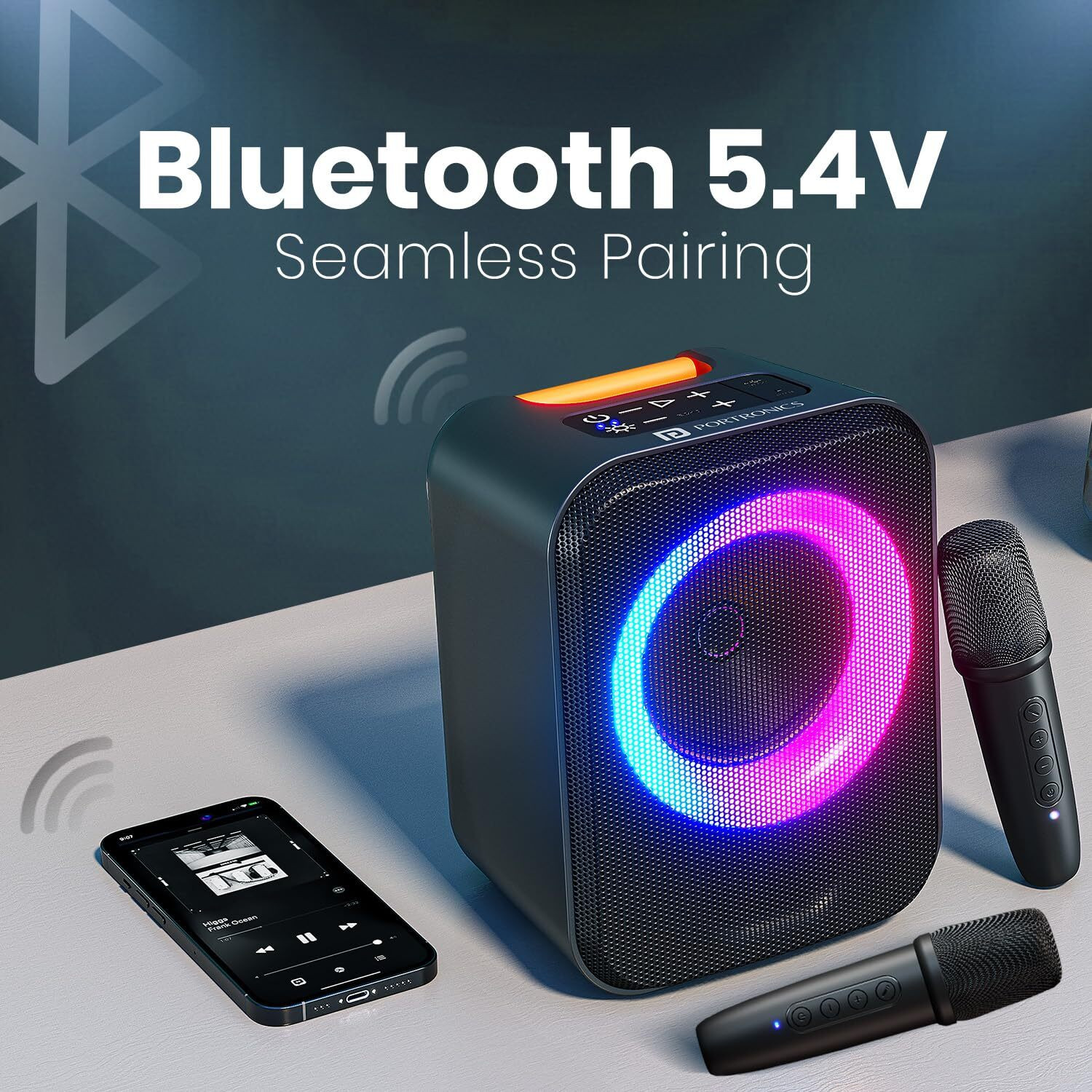 Image of Portronics 30W Dash Wireless Bluetooth Portable Speaker,Dual Wireless Karaoke Mic,5 Hrs 30 W Bluetooth Speaker