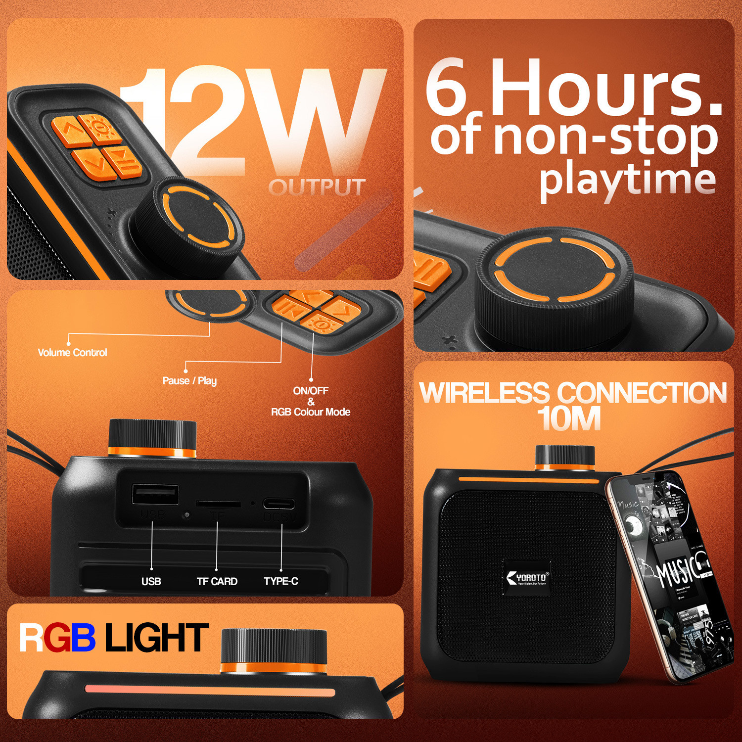 Image of YOROTO High Power Wireless Speaker with Thunder Bass, HD Stereo Sound, 6H Playtime 12 W Bluetooth Speaker