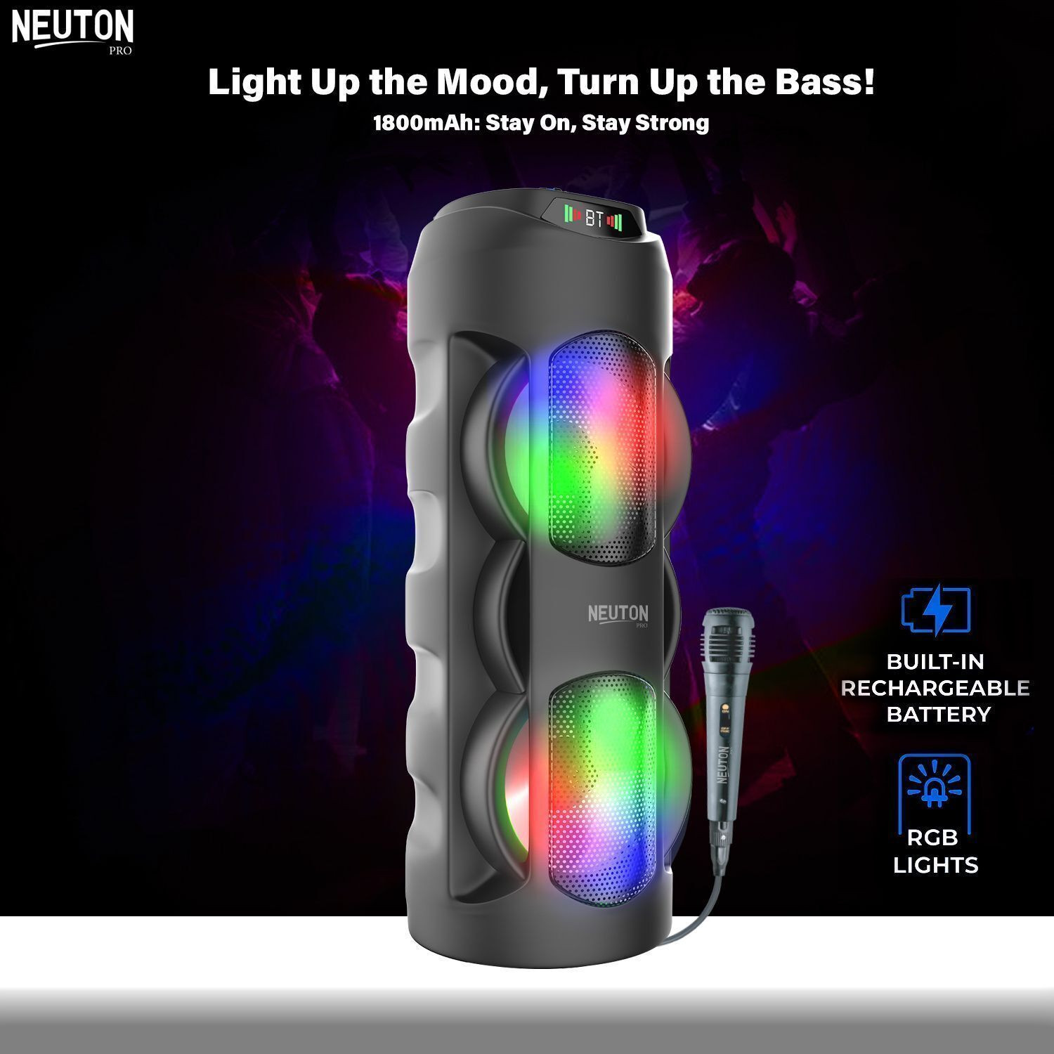Image of Neuton pro 40W Portable Bluetooth Party Speaker with Wired Microphone, RGB LED Lights 40 W Bluetooth Speaker