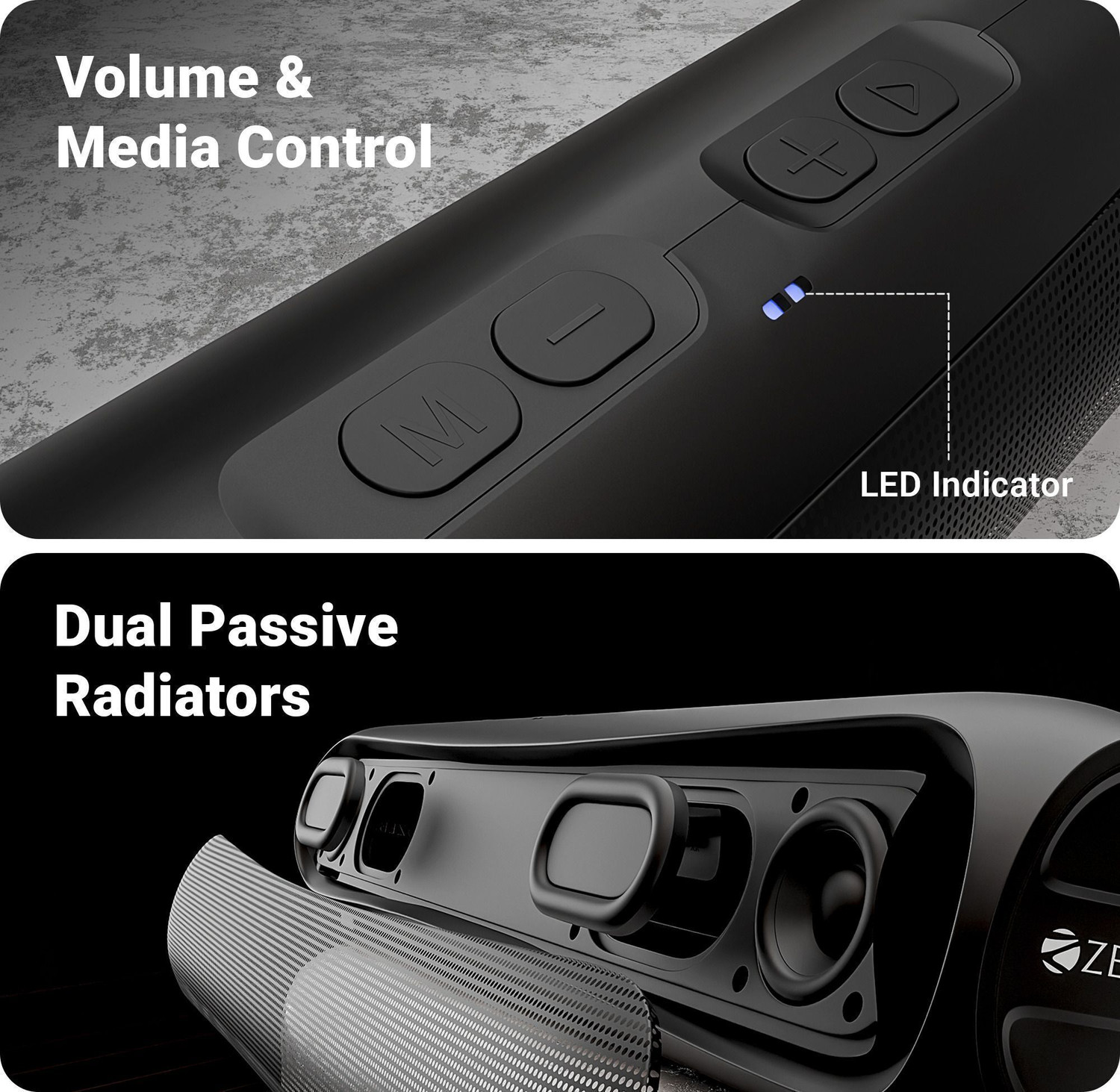 Image of ZEBRONICS Vita Bar 202,Dual drivers,6H Playback,TWS,type C charging,USB, AUX,LED Indicator 18 W Bluetooth Speaker
