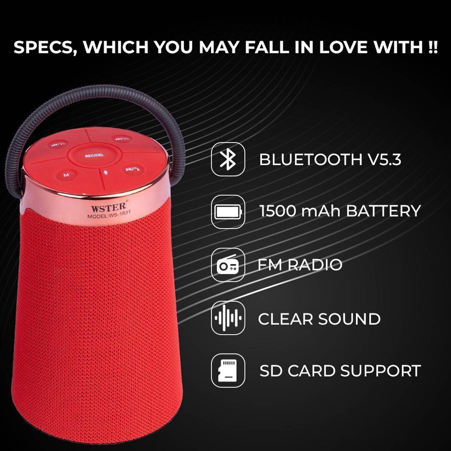Jmax WS-1831 Wireless Speaker 7W (1500mAh) with FM, SD, USB, TWS - Image 4
