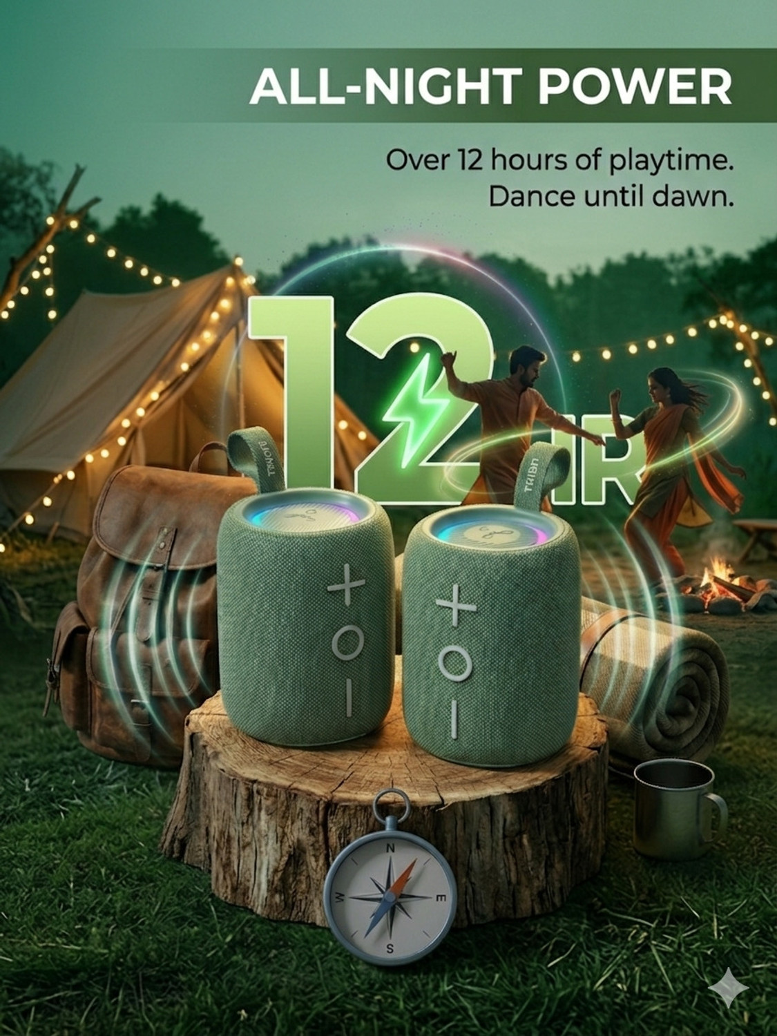 Image of Tribit Storm Box Mini Plus, with SubWoofer-Grade Bass, IPX7 Waterproof 12H Playtime 12 W Bluetooth Speaker