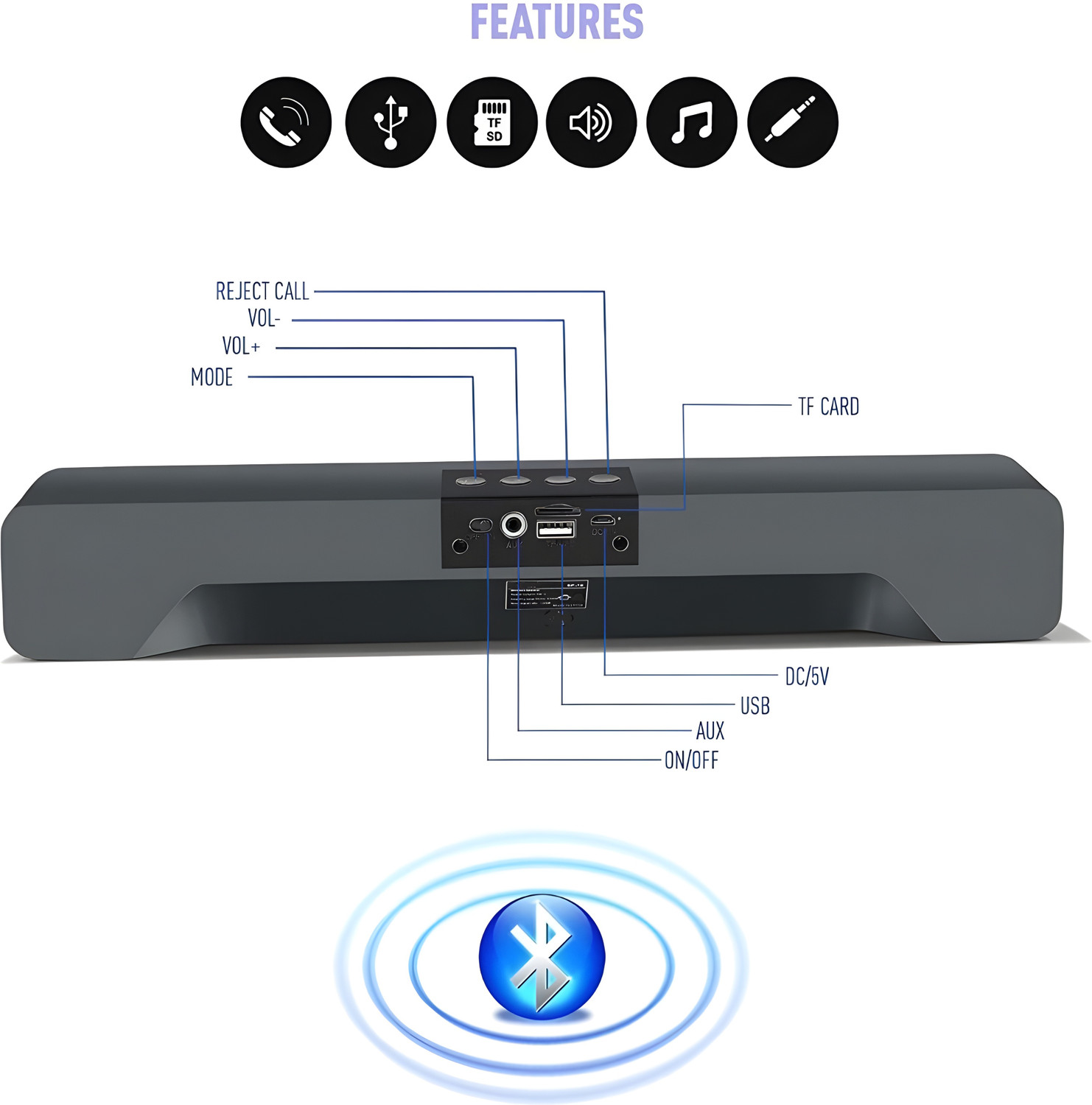 Image of BVEXO High Sound Quality tv Sound Bar with detachable subwoofer SoundBar surround 20 W Bluetooth Speaker