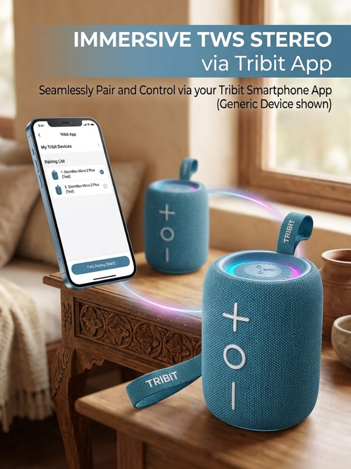 Image of Tribit Portable Stormbox Mini+ TWIN PACK(X2), Deep Bass, 12H Playtime Waterproof Small 12 W Bluetooth Speaker