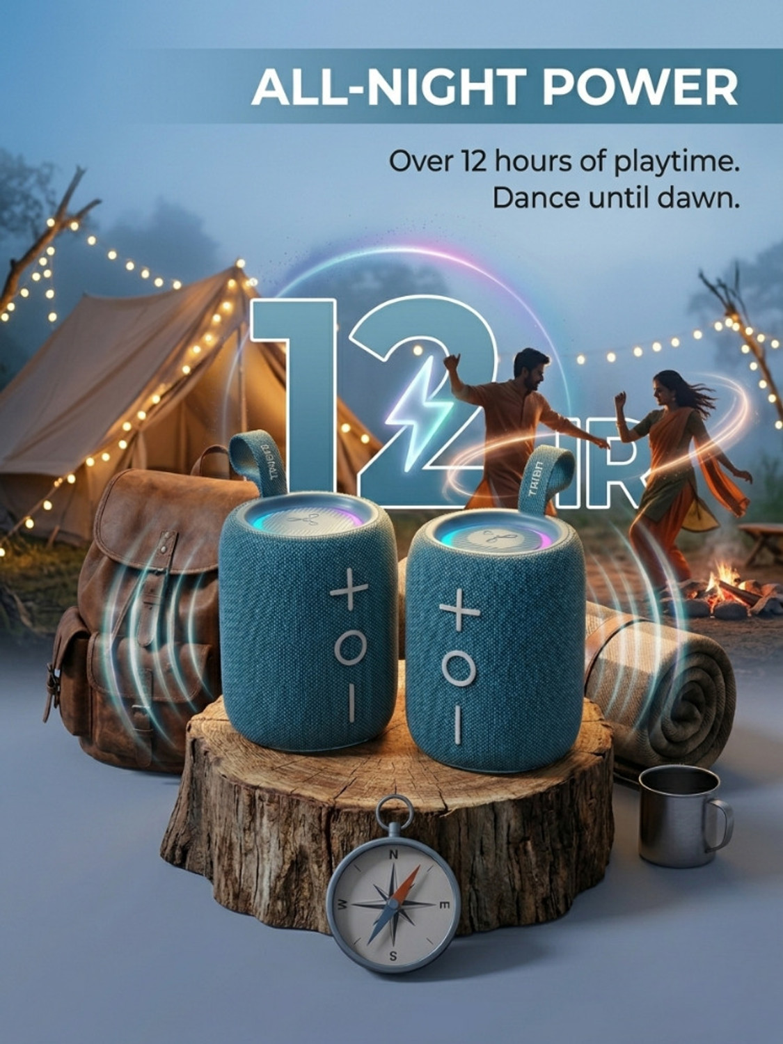 Image of Tribit Portable Stormbox Mini+ TWIN PACK(X2), Deep Bass, 12H Playtime Waterproof Small 12 W Bluetooth Speaker