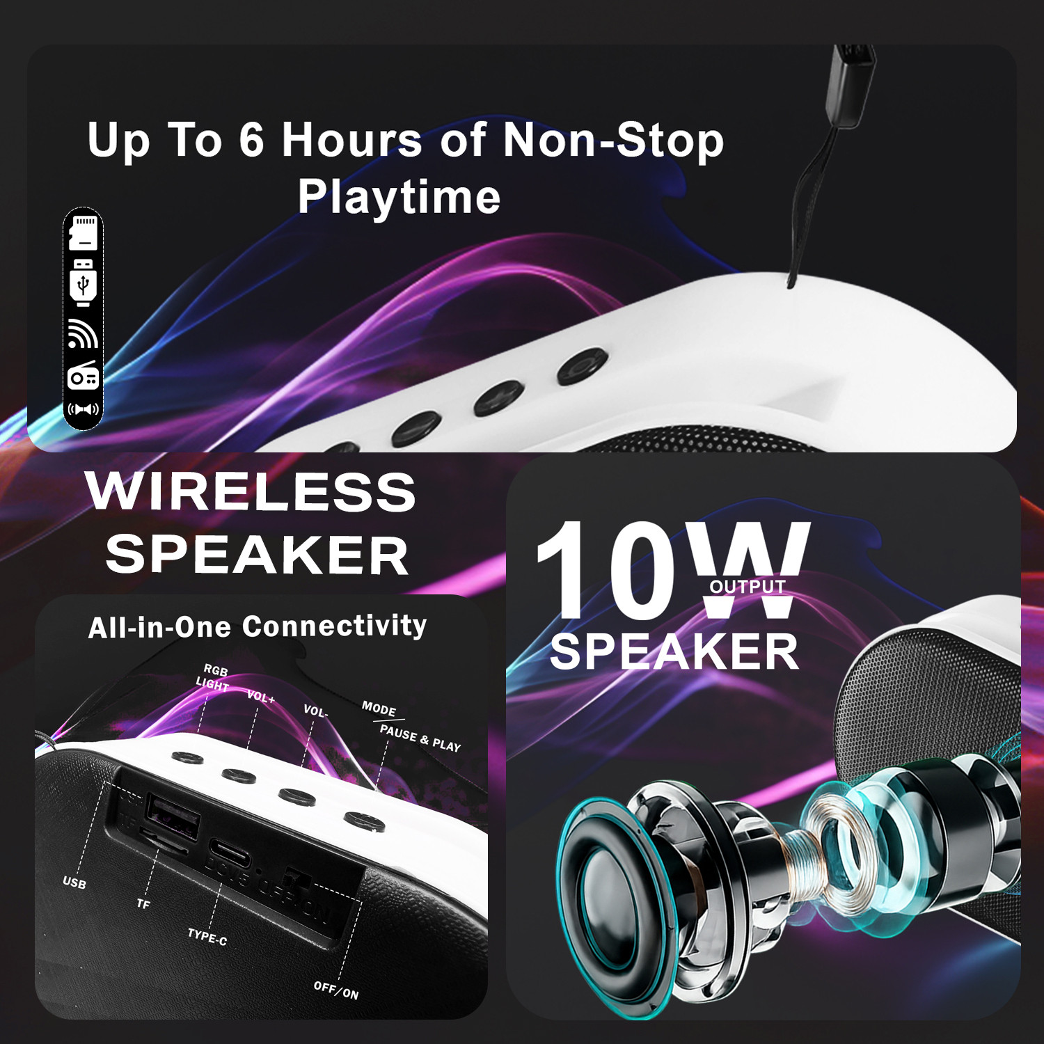 Image of YOROTO Bluetooth Speaker with Thunder Sound, Deep Bass & Powerful HD Audio 10 W Bluetooth Speaker (Black, Stereo Channel)