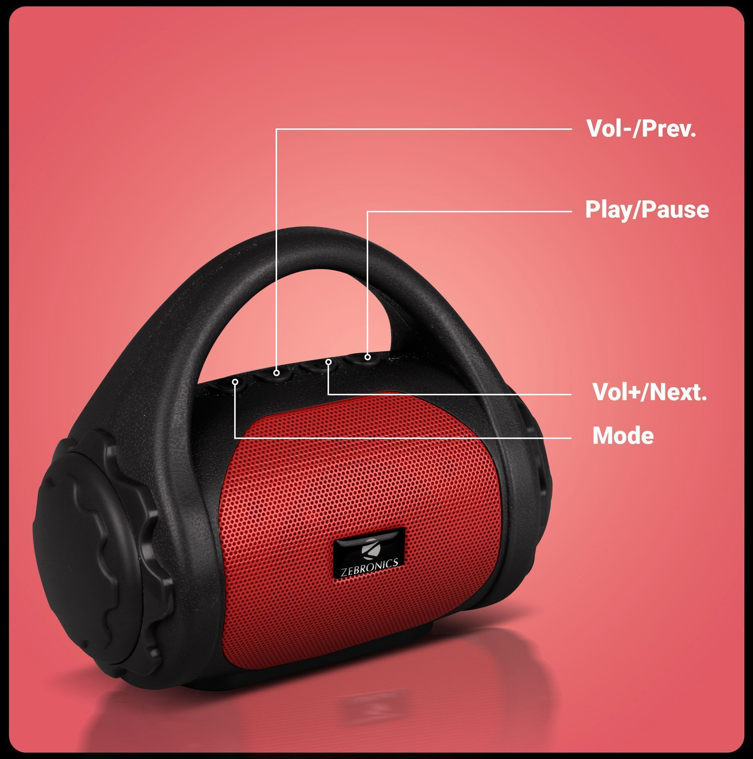 Image of ZEBRONICS Zeb-County (Black+Red) 3 W Bluetooth Speaker