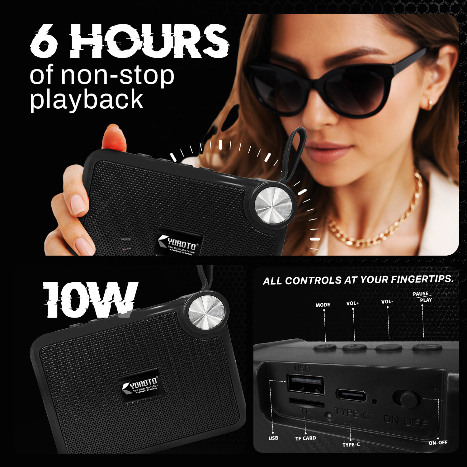 Image of YOROTO High Power Sound Speaker with Extra Bass Boost 10 W Bluetooth Speaker