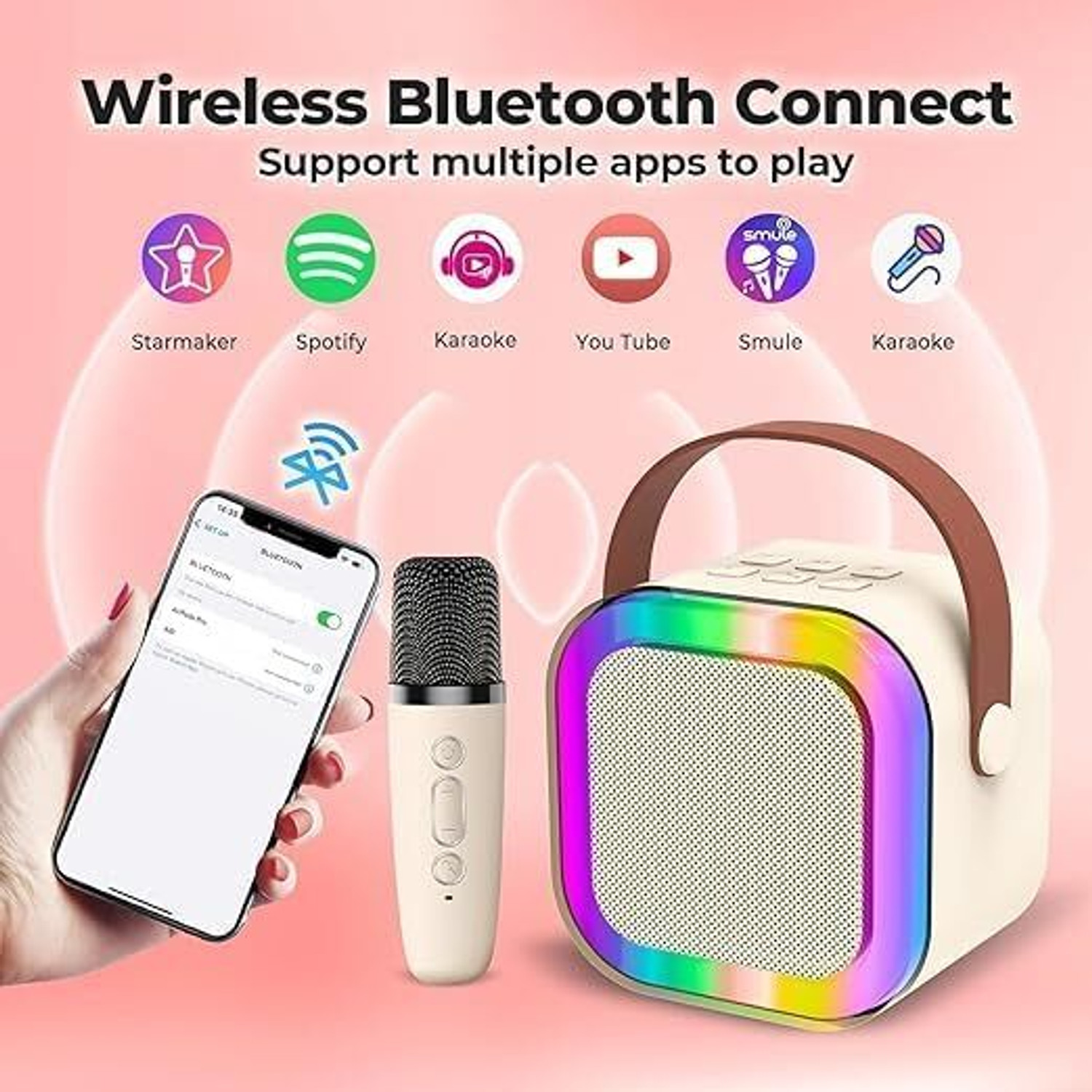 Image of HG WORLD K12 Colorful Karaoke System Bluetooth Portable Speaker with Wireless Microphone Gaming Accessory Kit
