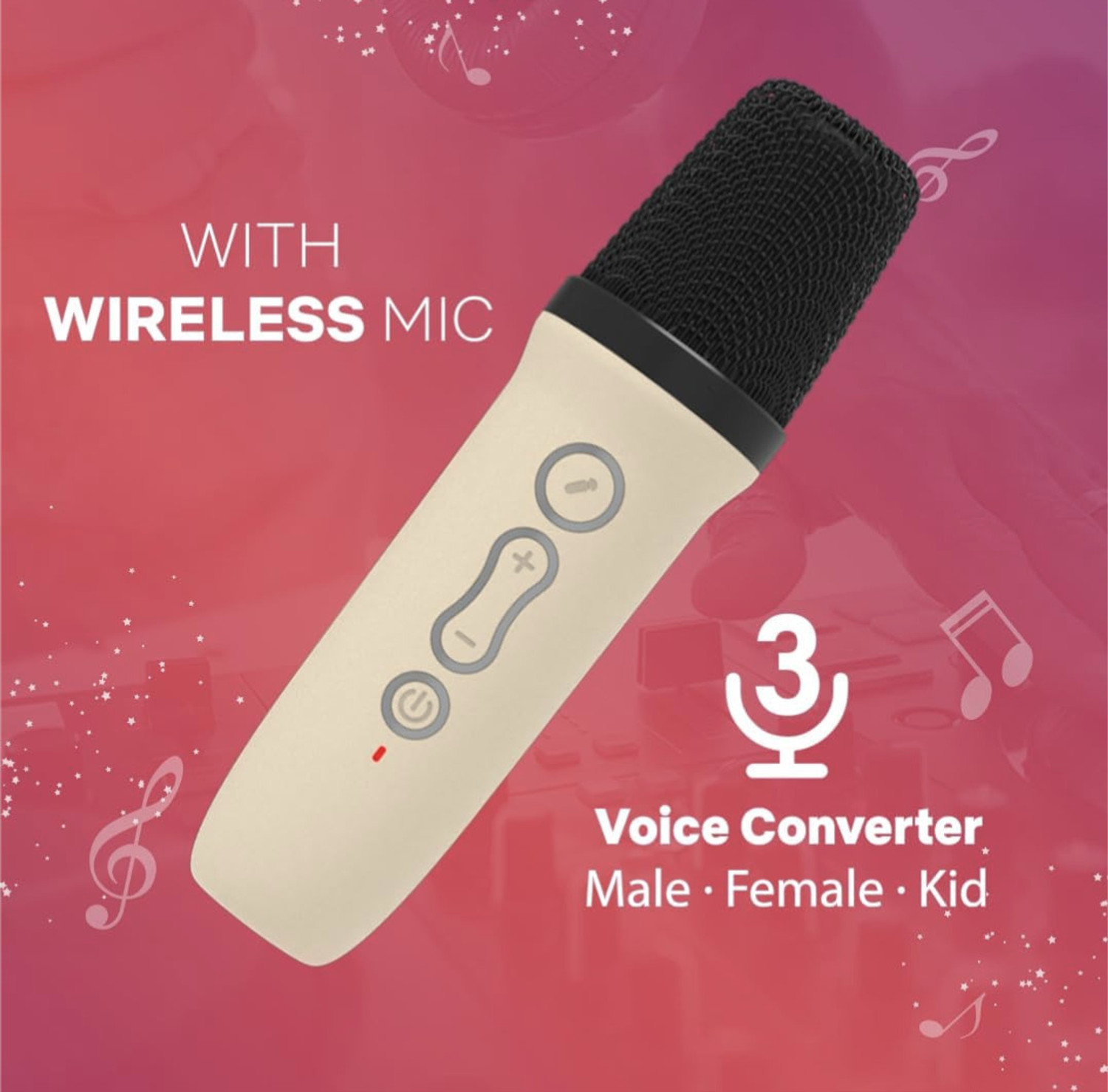Image of Primate Rechargeable Karaoke Microphone with Bluetooth Speaker & LED Lights 10 W Bluetooth Speaker