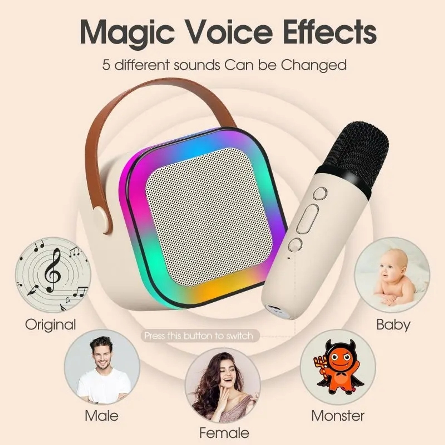Image of Primate Rechargeable Karaoke Microphone with Bluetooth Speaker & LED Lights 10 W Bluetooth Speaker