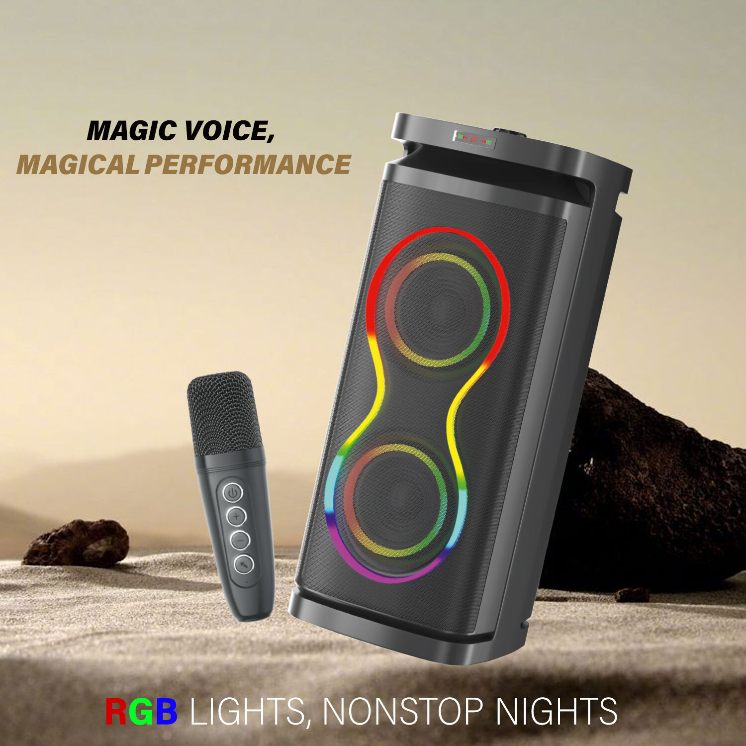 Image of V WORTEX Party Speaker with Wireless Mic | Boom Box Speaker | RGB Lights | Deep Bass| 50 W Bluetooth Speaker