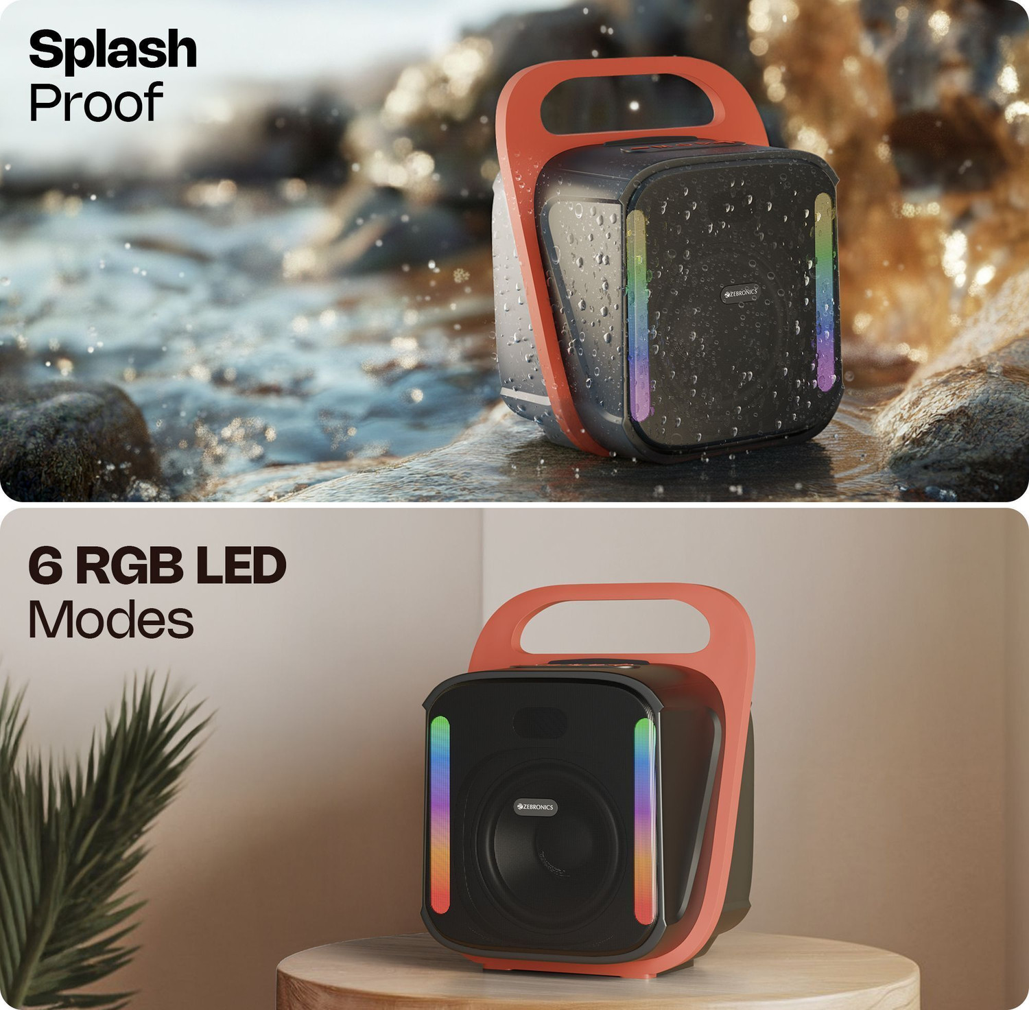 Image of ZEBRONICS SOUND FEAST 110 Portable Speaker, Voice Changing Wireless Mic,6 RGB Modes 14 W Bluetooth Speaker