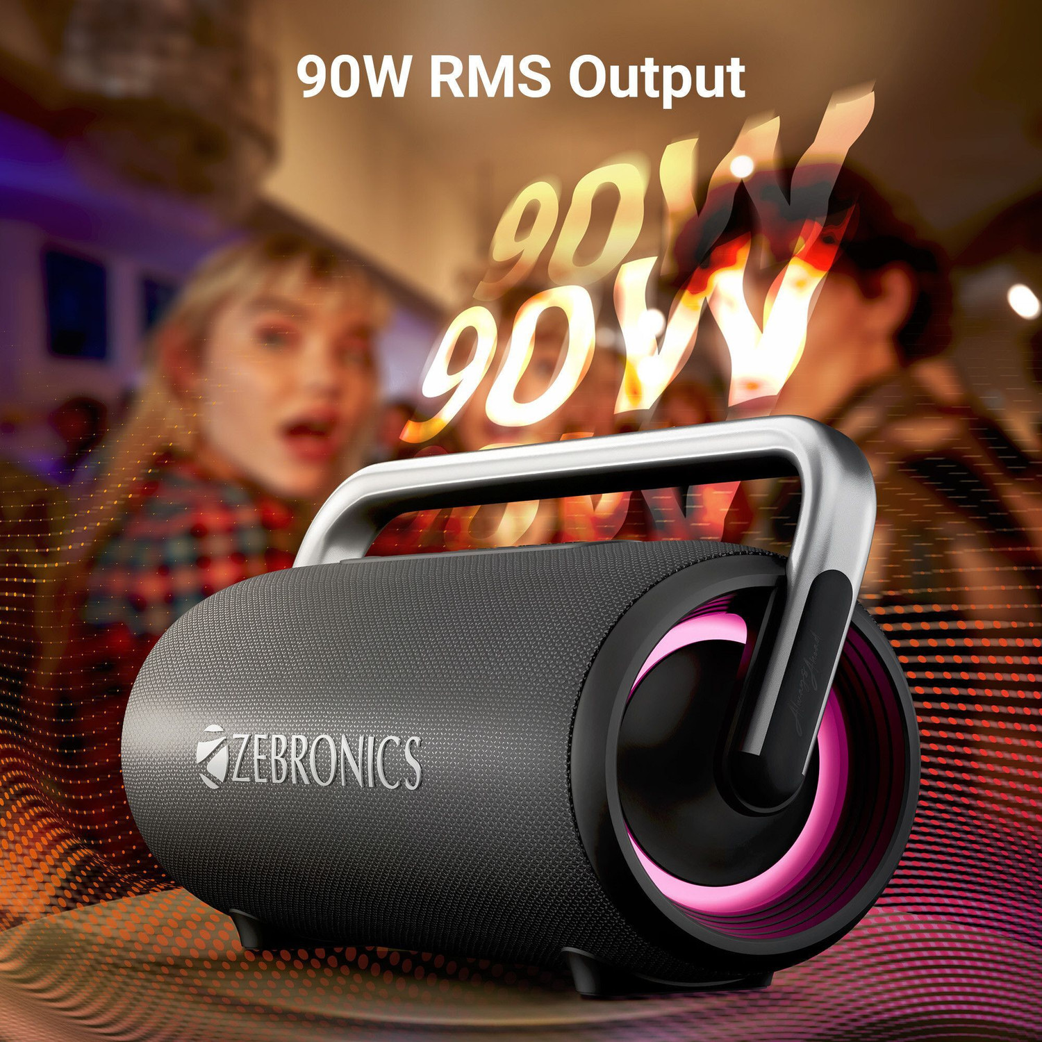 Image of ZEBRONICS AXON 100, BTv5.3 | USB | AUX | TWS,RGB, Deep Bass, Upto 6h Playback 90 W Bluetooth Speaker