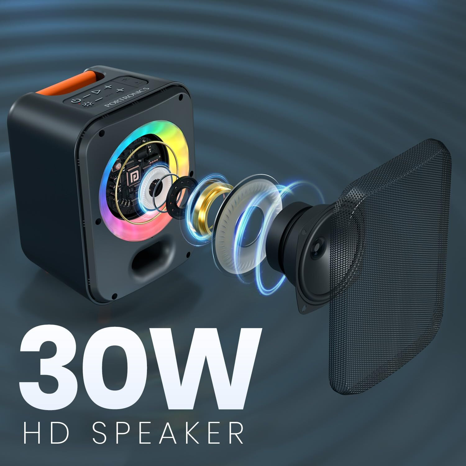 Image of Portronics 30W Dash Wireless Bluetooth Portable Speaker,Dual Wireless Karaoke Mic,5 Hrs 30 W Bluetooth Speaker