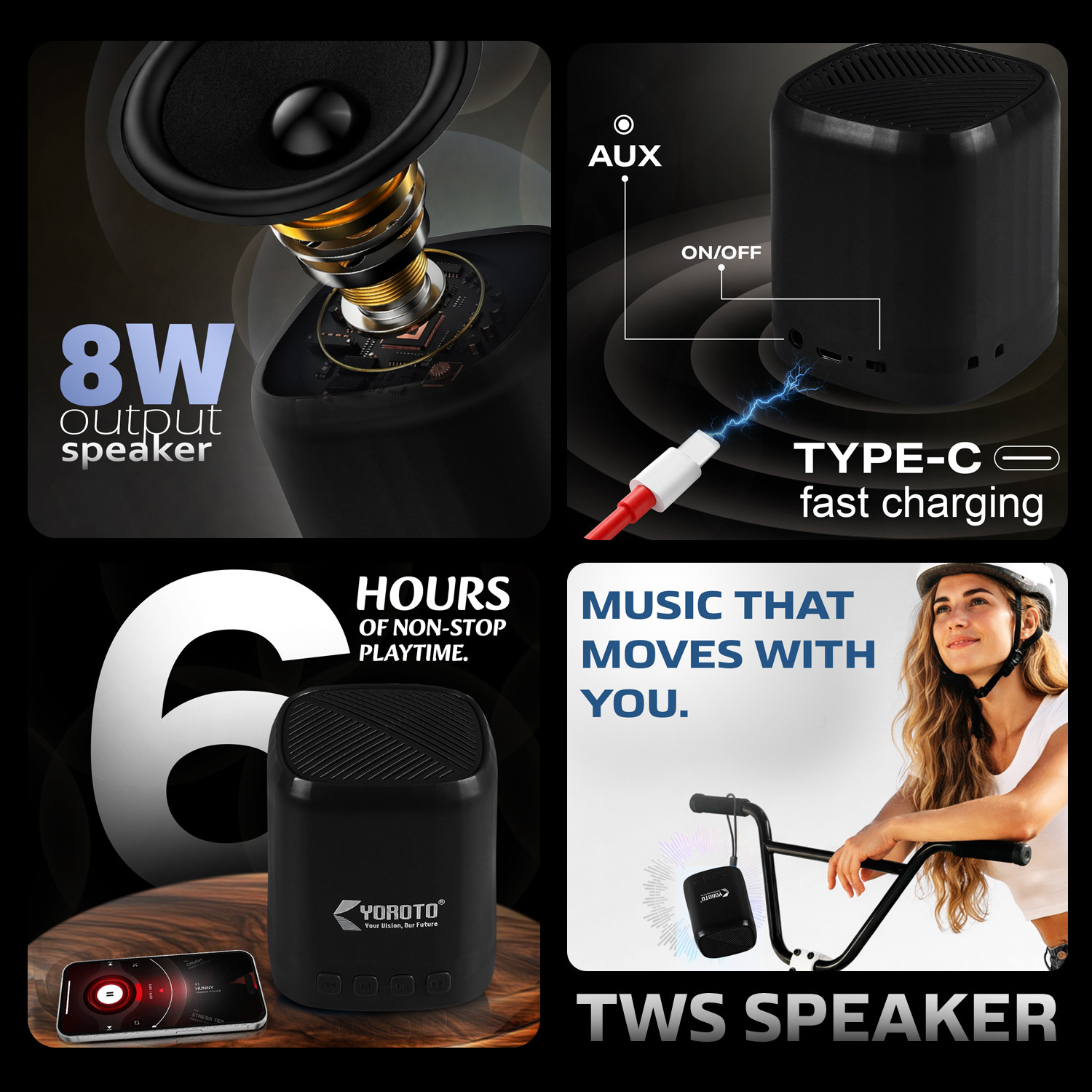 Image of YOROTO High Power Wireless Speaker with Thunder Bass, HD Surround Sound, 6H Playtime 8 W Bluetooth Speaker
