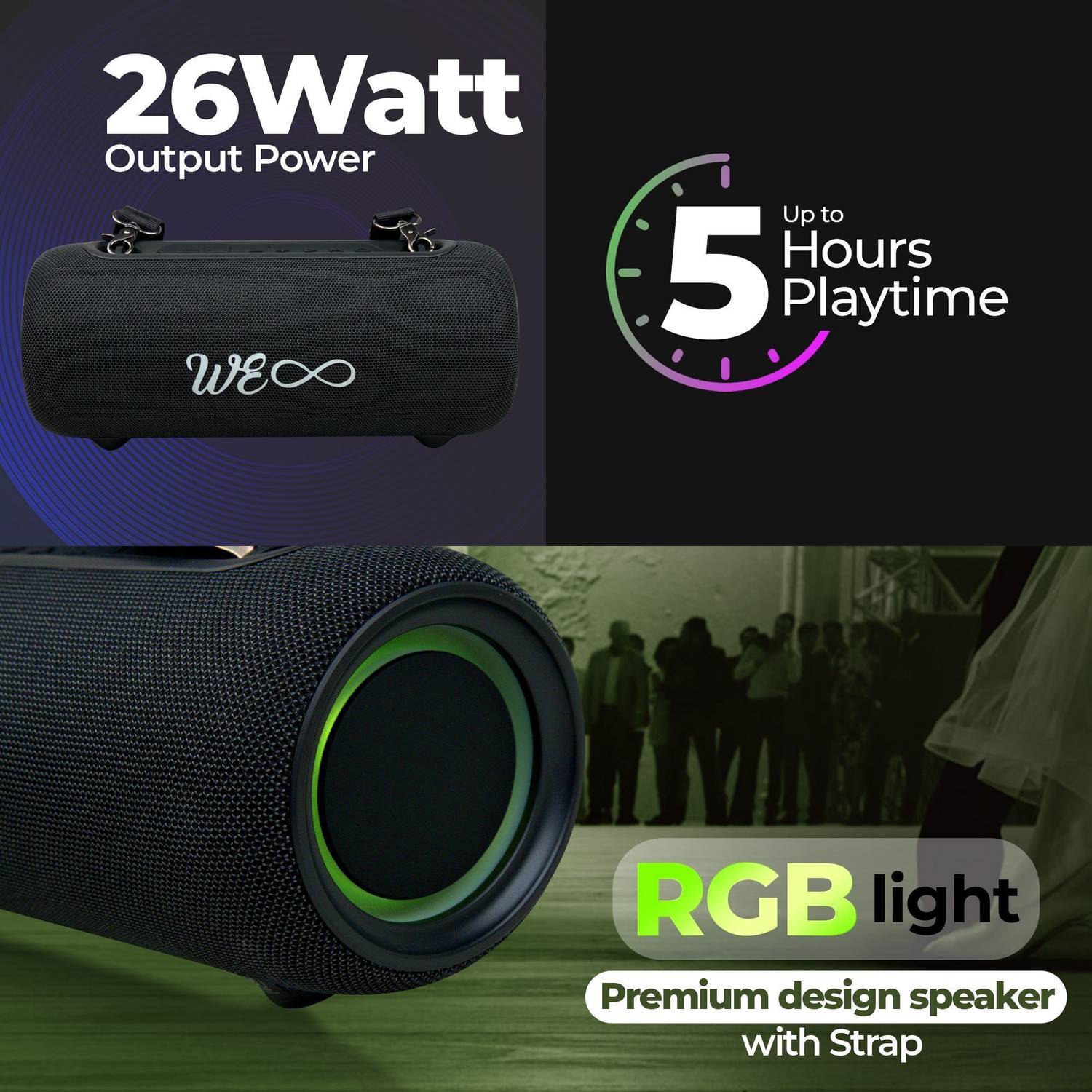 Walta Elite Brio 1370 Portable Soundbar Speaker, 26W, RGB, TWS - Image 2