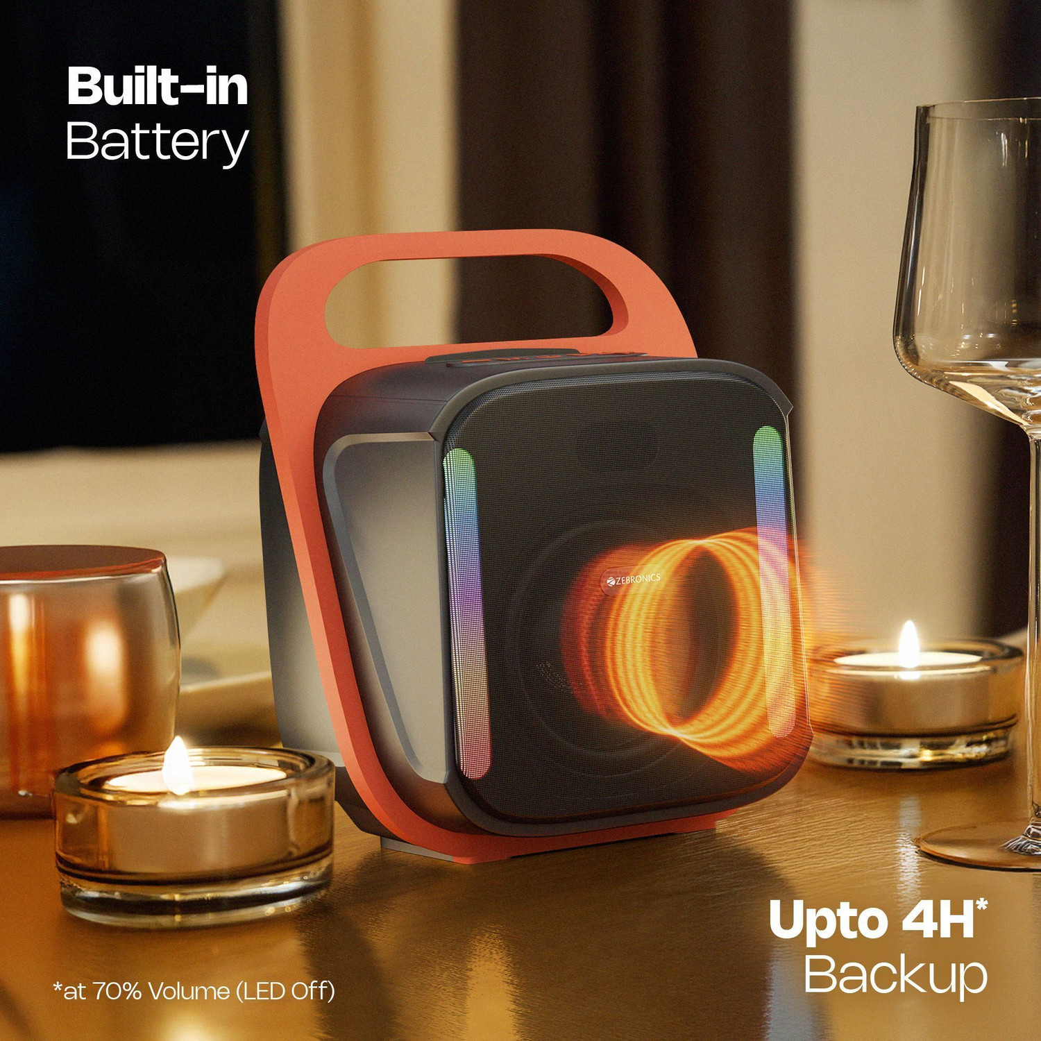 Image of ZEBRONICS SOUND FEAST 110 Portable Speaker, Voice Changing Wireless Mic,6 RGB Modes 14 W Bluetooth Speaker