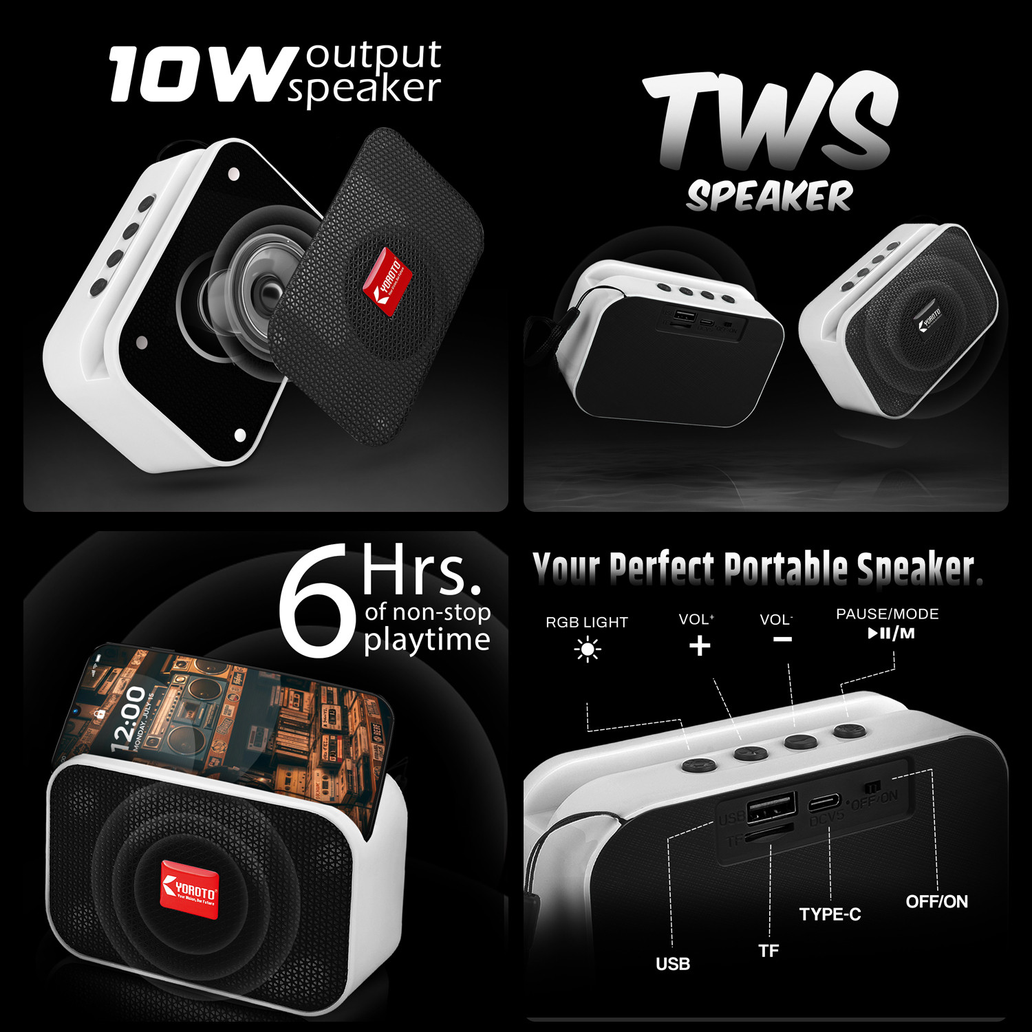 Image of YOROTO RGB Portable Speaker With Ultra Thunder Sound and High Bass 10 W Bluetooth Speaker