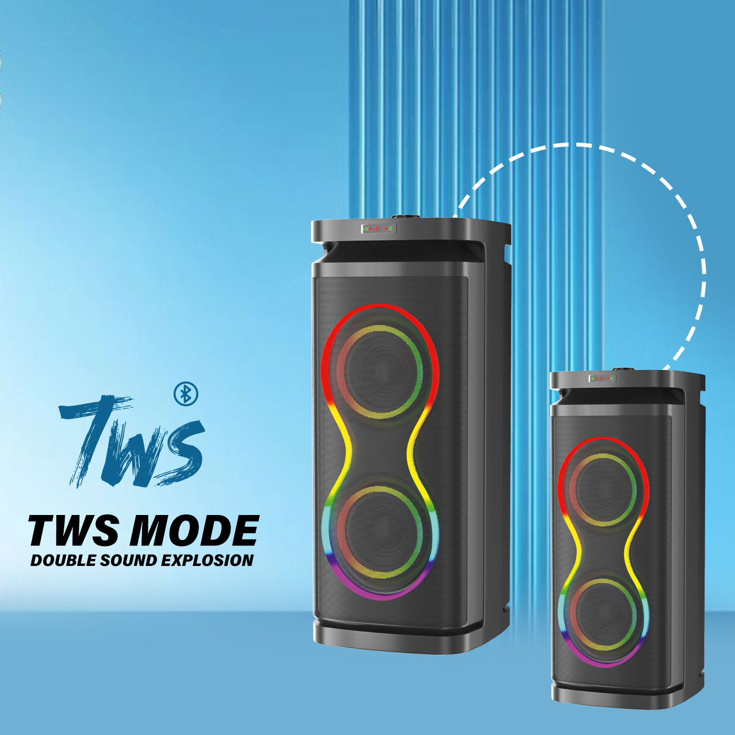 Image of V WORTEX Party Speaker with Wireless Mic | Boom Box Speaker | RGB Lights | Deep Bass| 50 W Bluetooth Speaker