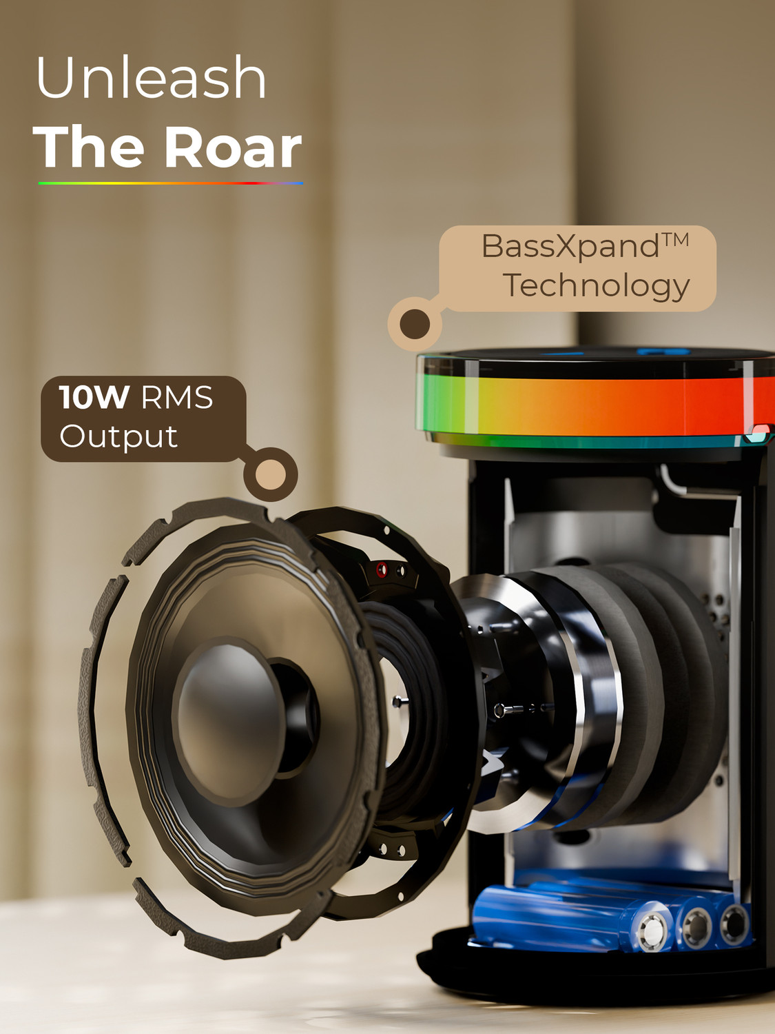 Image of TRIGGR Roar 10 with RGB Lights, Fabric Exterior, TWS & FM Mode, 8H Playtime 10 W Bluetooth Speaker