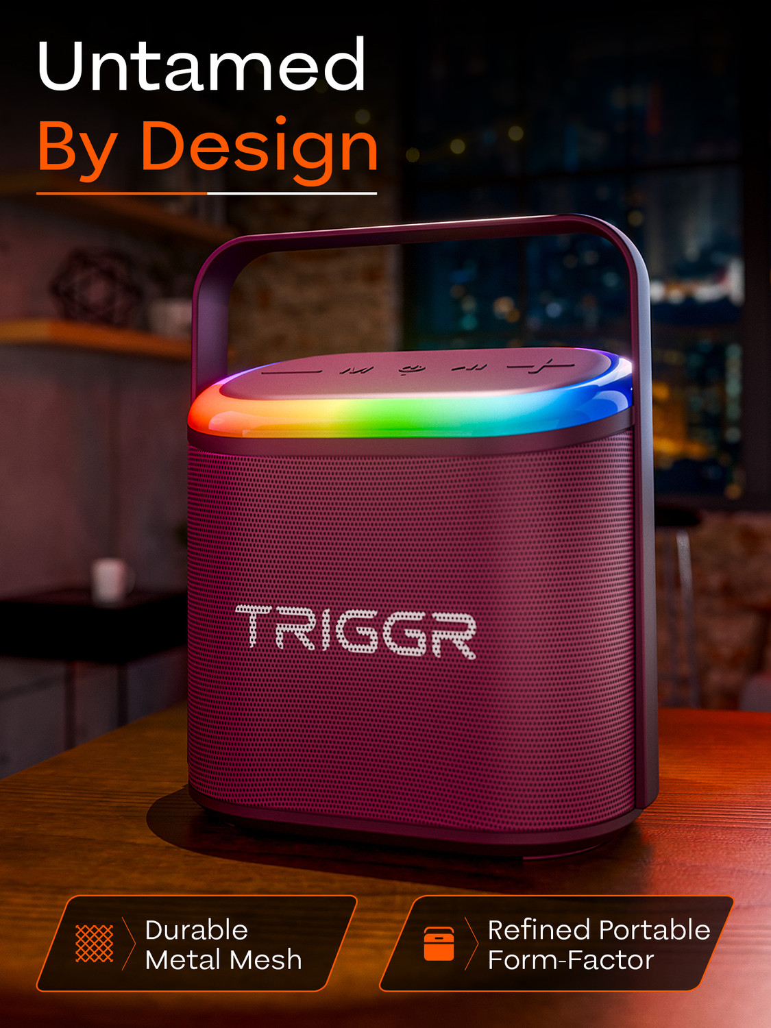 Image of TRIGGR Roar 20 with RGB Lights, Metal Mesh, TWS & FM Mode, 7H Playtime, BT v5.4,20W 20 W Bluetooth Speaker