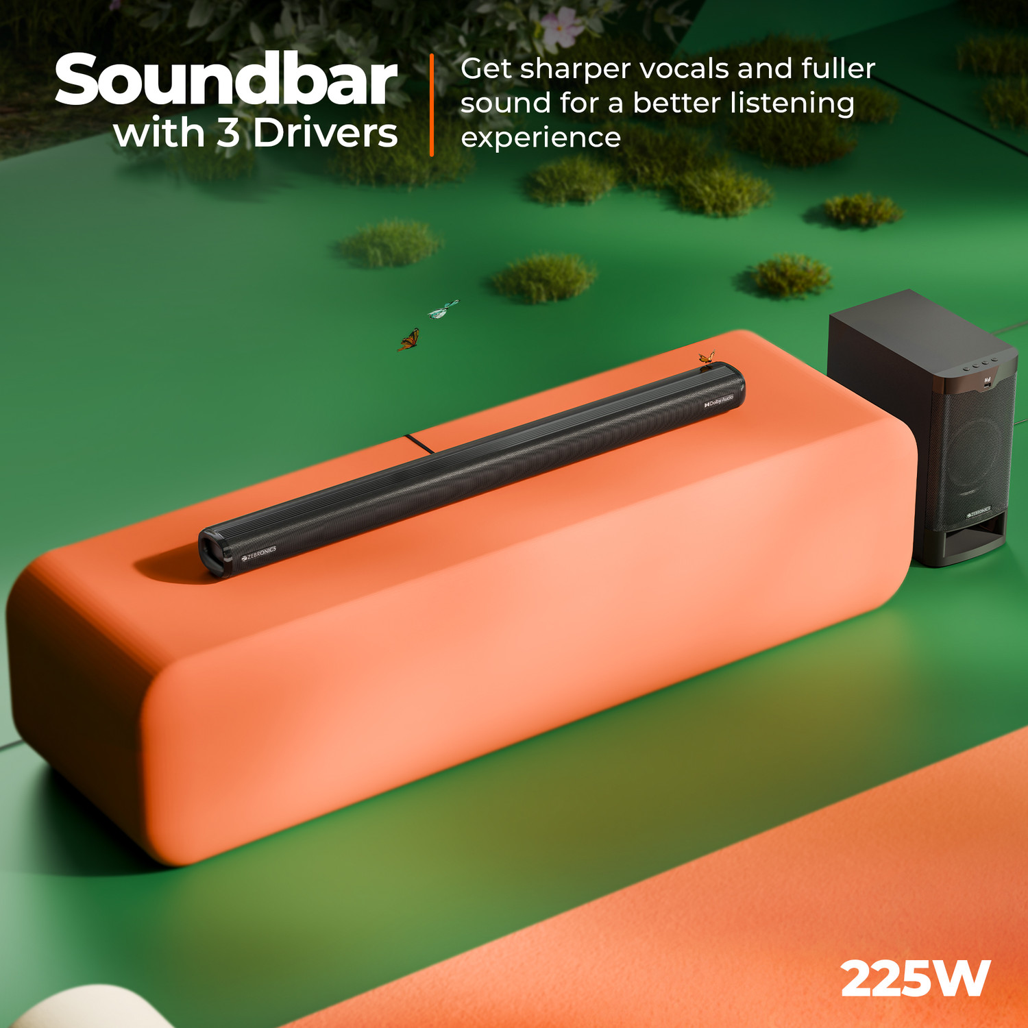 Image of ZEBRONICS Juke Bar 9525,Dolby Audio,Subwoofer & Satellites,BTv5.3,HDMI ARC,OPTICAL,USB,AUX 525 W Bluetooth Soundbar