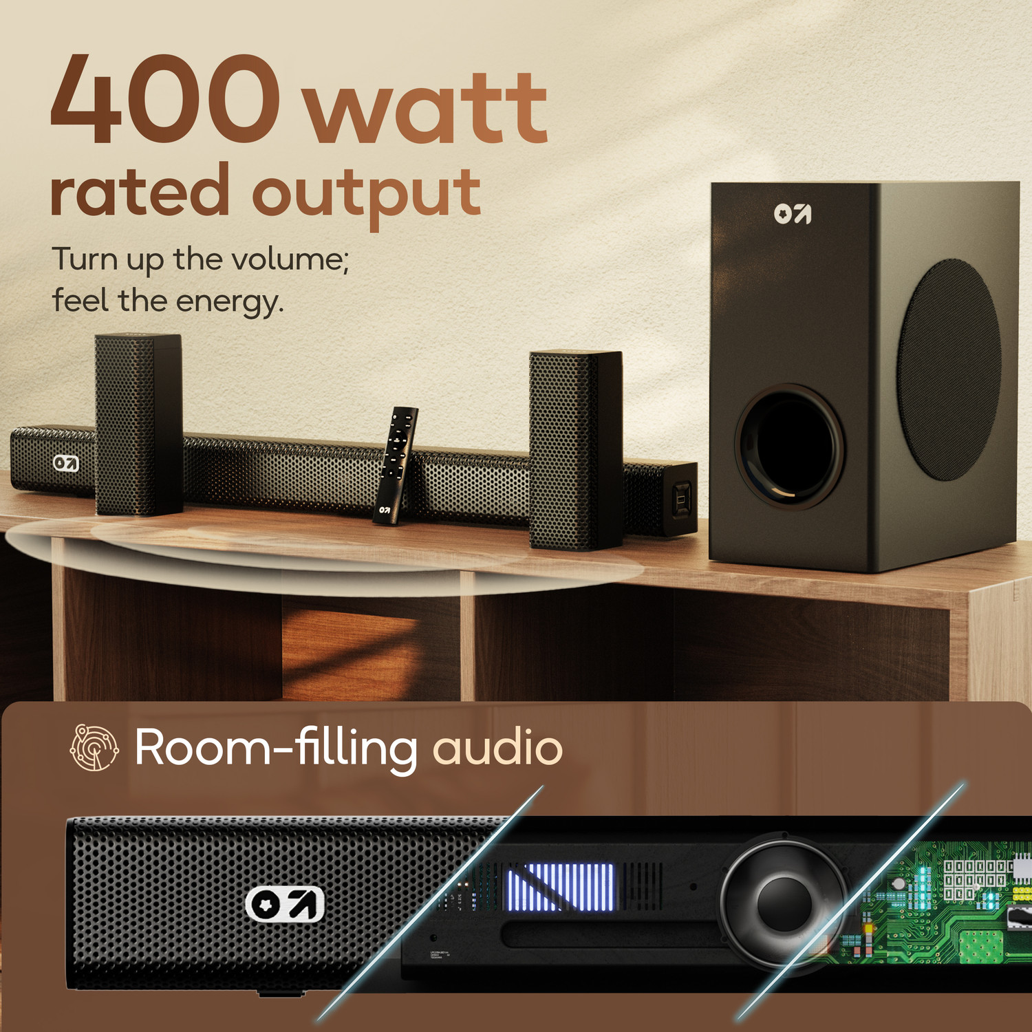 Image of GOBOULT Bassbox X400 with Subwoofer, 400W Power, 5.1 Channel, 3 EQ mode 400 W Bluetooth Soundbar