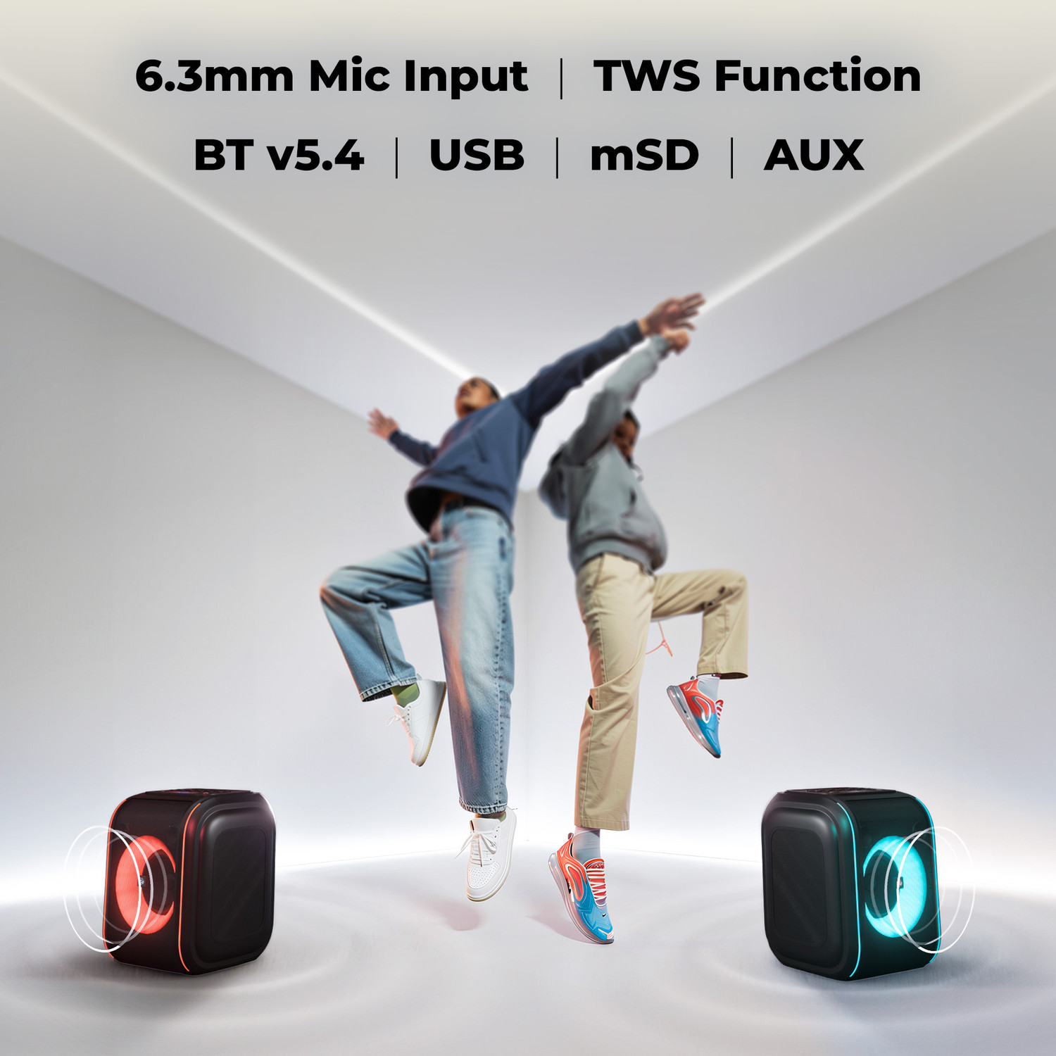 Image of ZEBRONICS Sound Feast 880, 8h Playback, BT v5.4, RGB lights, USB, AUX, Wireless Mic, TWS 60 W Bluetooth Party Speaker