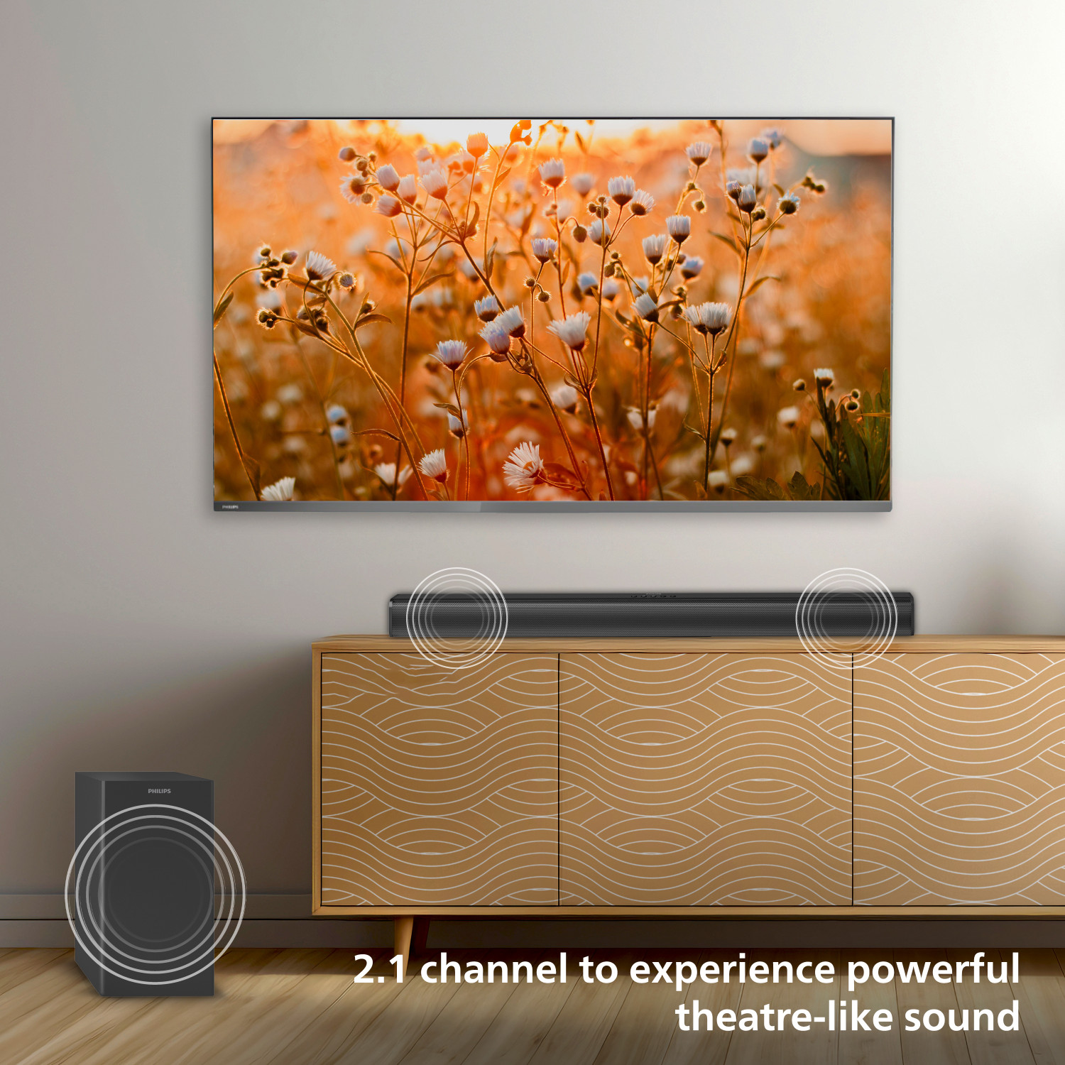 Image of PHILIPS TAB4329 /94 With Subwoofer for Rich Bass, 3 EQ modes, Bluetooth /HDMI /USB /Optical 100 W Bluetooth Soundbar