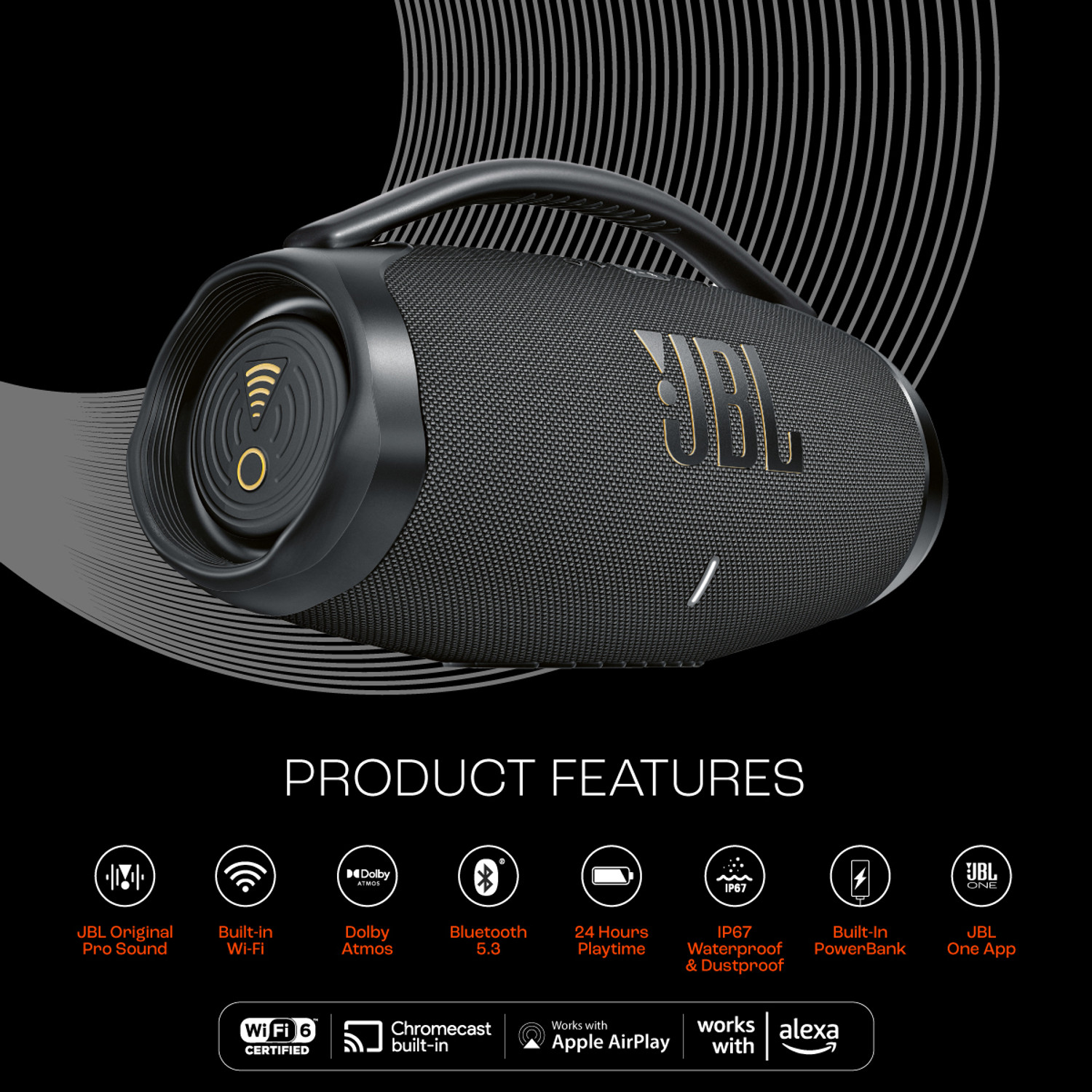 Image of JBL Boombox3 WiFi, Deep Bass, 24H Playtime,BuiltIn Powerbank, IP67, Alexa 180 W Bluetooth Speaker