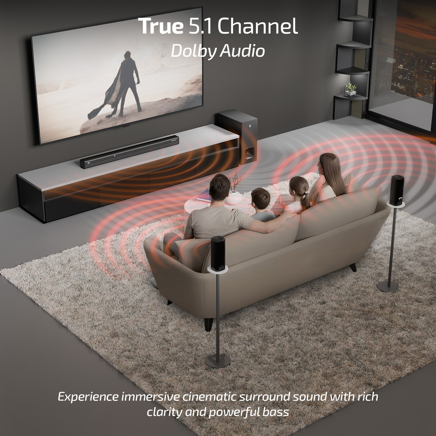 Image of iBall Cinebar 560, Dolby Audio, Wireless Subwoofer&Satellites, Triple Driver, BTv5.3 800 W Bluetooth Soundbar
