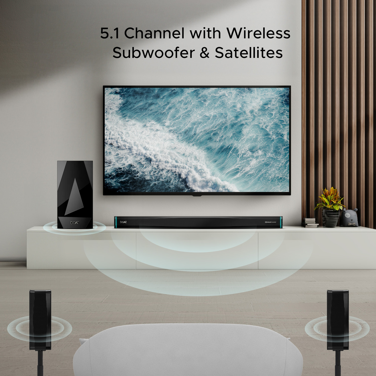 Image of boAt Aavante Bar 5400D w / Dolby Audio, 6 Drivers Surround Sound & Wireless Satellites 550 W Bluetooth Soundbar