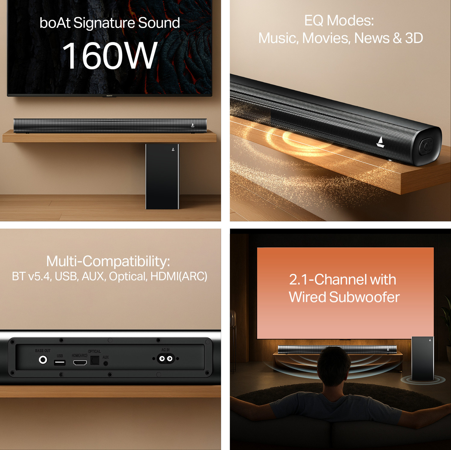 Image of boAt Aavante 1550 Plus w / Exquisite Design, LEDs & Master Remote Control 160 W Bluetooth Soundbar