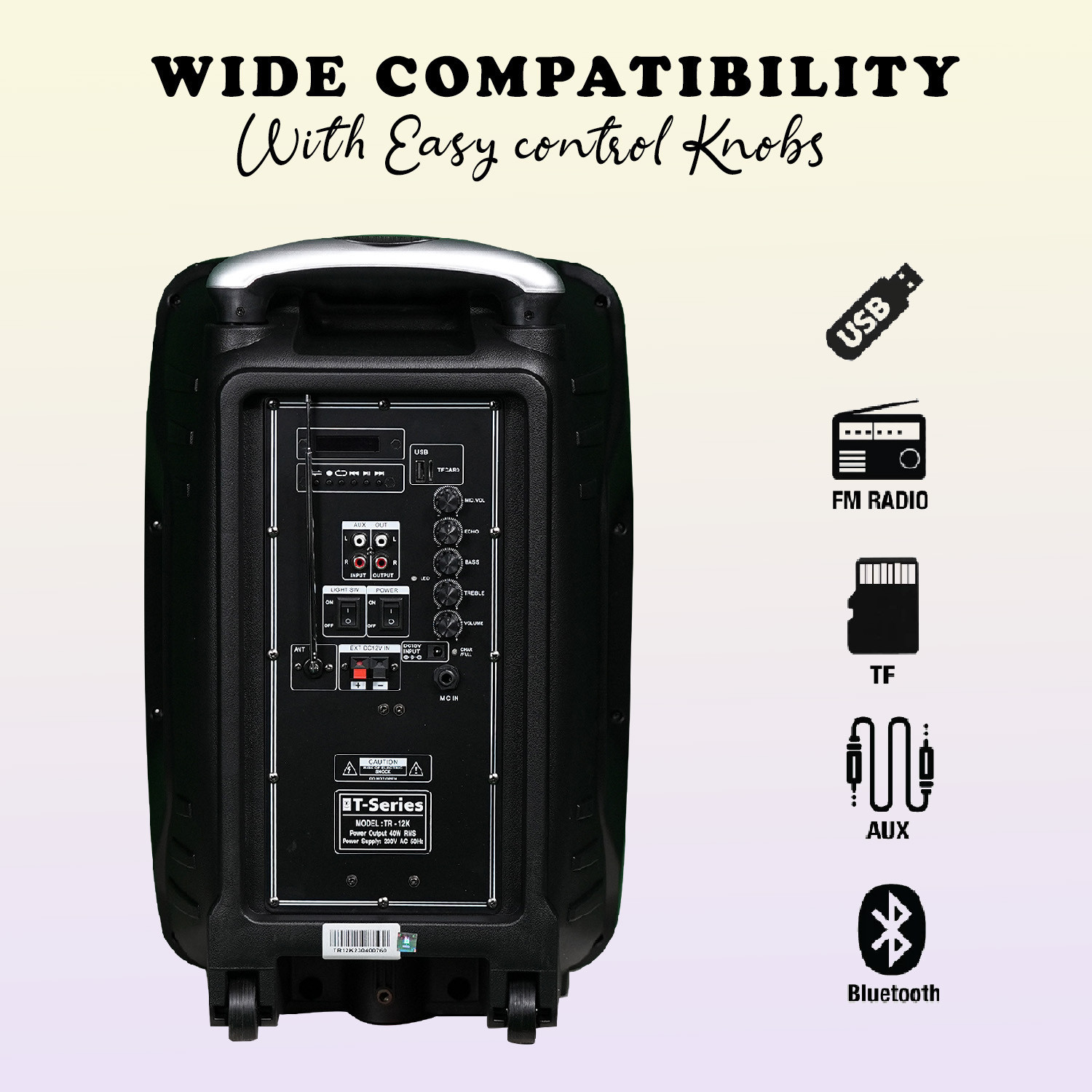 Image of T-Series TR12K (Party Speaker) Bluetooth Trolley Party Speaker with 2 Mic 40 W Bluetooth PA Speaker