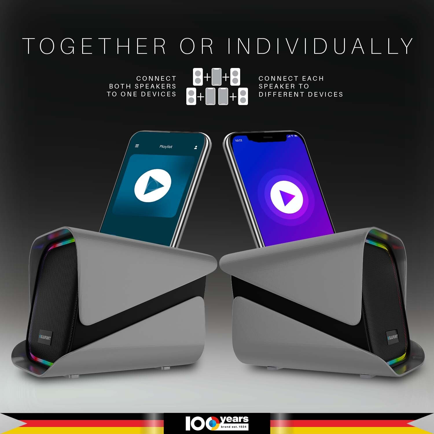 Image of Blaupunkt TWINZ Bookshelf Bluetooth Speaker with TWS Stereo, RGB Lights, 2000mAh Battery 30 W Bluetooth PA Speaker