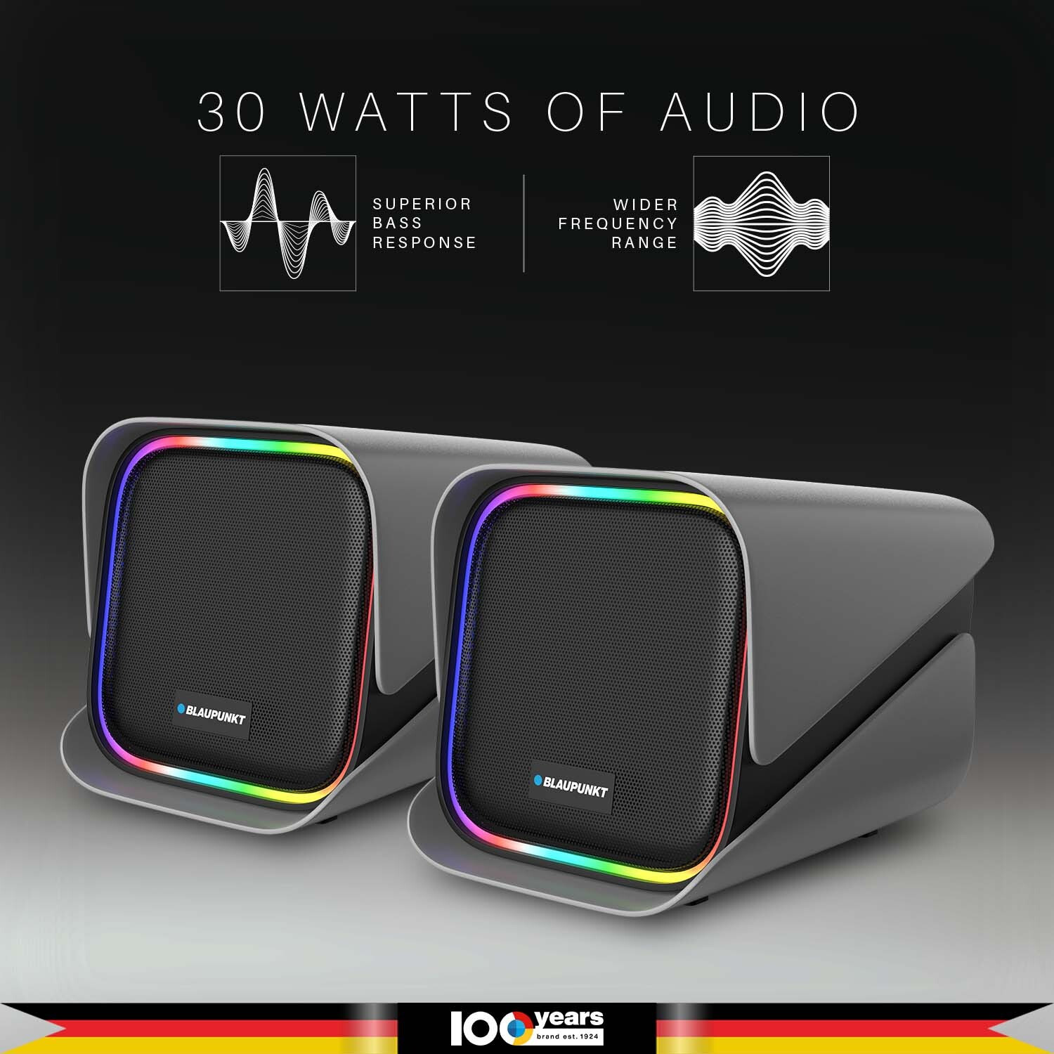 Image of Blaupunkt TWINZ Bookshelf Bluetooth Speaker with TWS Stereo, RGB Lights, 2000mAh Battery 30 W Bluetooth PA Speaker