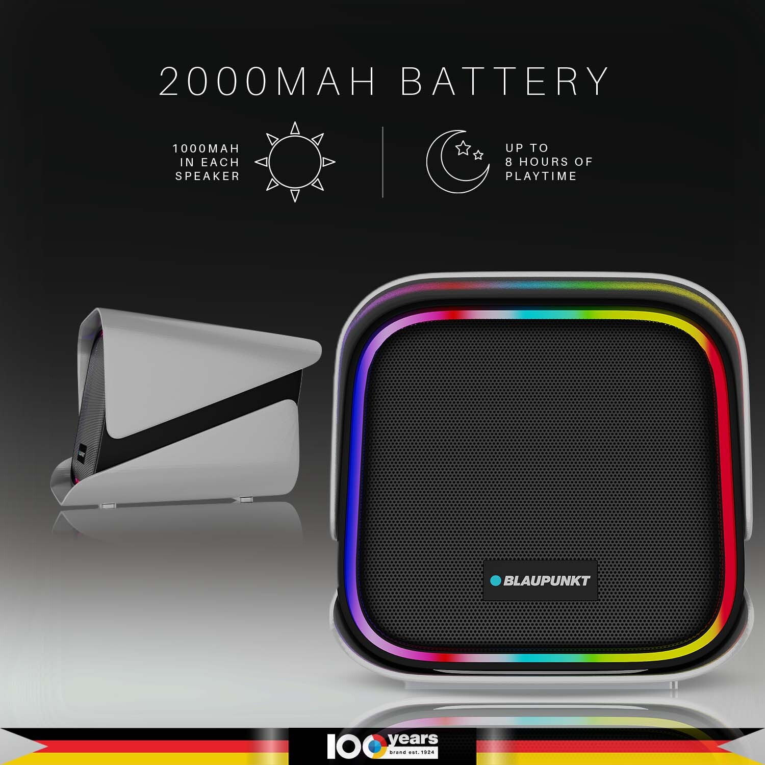 Image of Blaupunkt TWINZ Bookshelf Bluetooth Speaker with TWS Stereo, RGB Lights, 2000mAh Battery 30 W Bluetooth PA Speaker