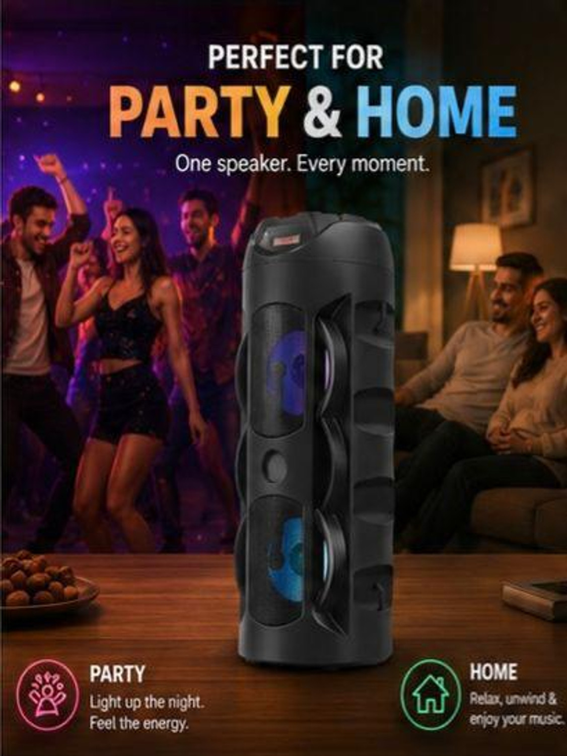 Image of ZEKLY 40W Bluetooth Tower Speaker | Dual Woofer RGB Lights | Remote | 40 W Bluetooth Party Speaker