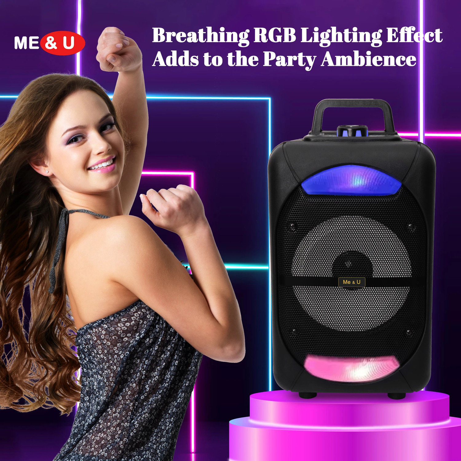 Image of ME&U Partymate 6.5inch driver up to 10hours play time BT TWS Mic RGB light FM USB 40 W Bluetooth Party Speaker