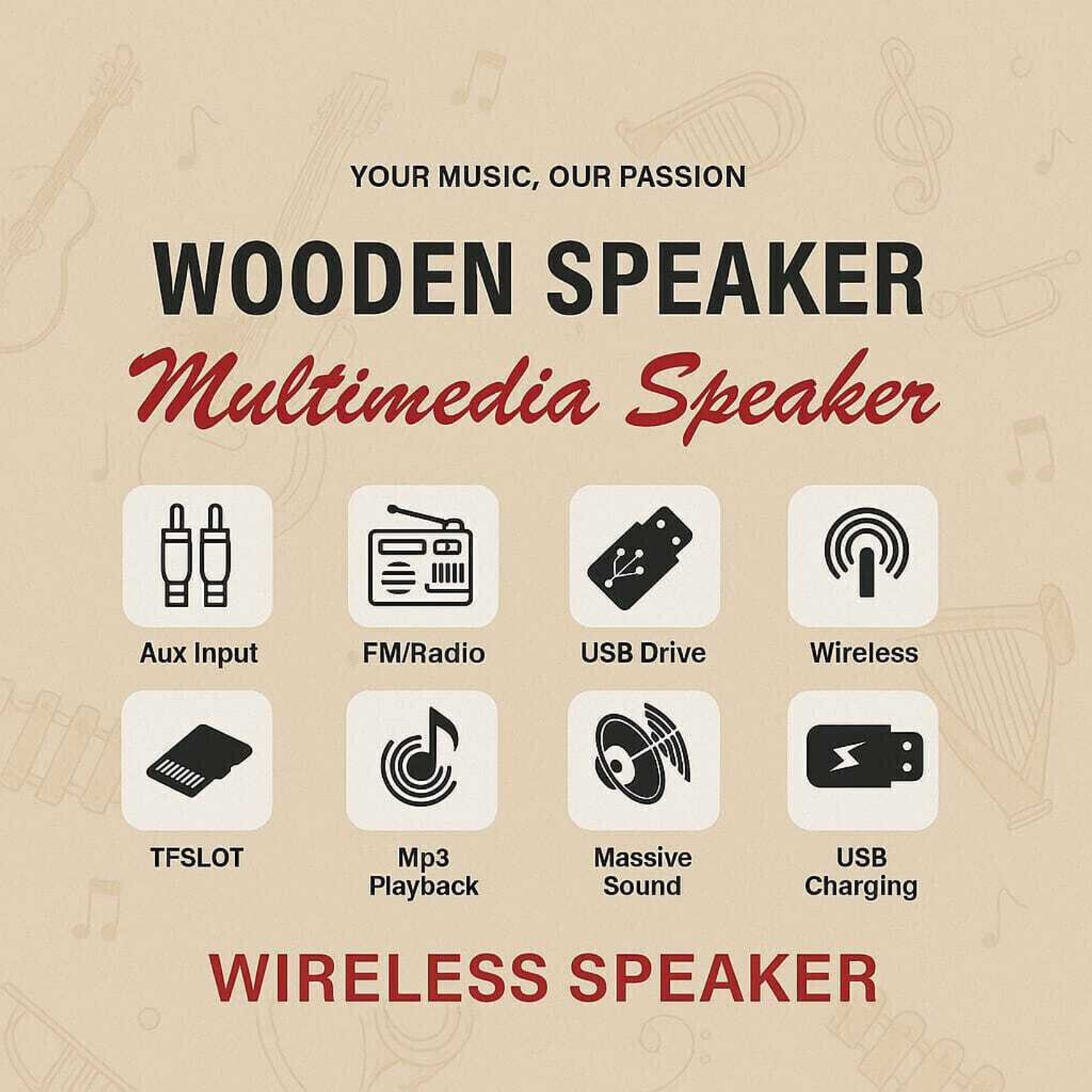 Image of Seth Sons Wireless Wooden LED Light, FM /Radio, USB /TF Card Support, MP3 Playback 20 W Bluetooth Party Speaker