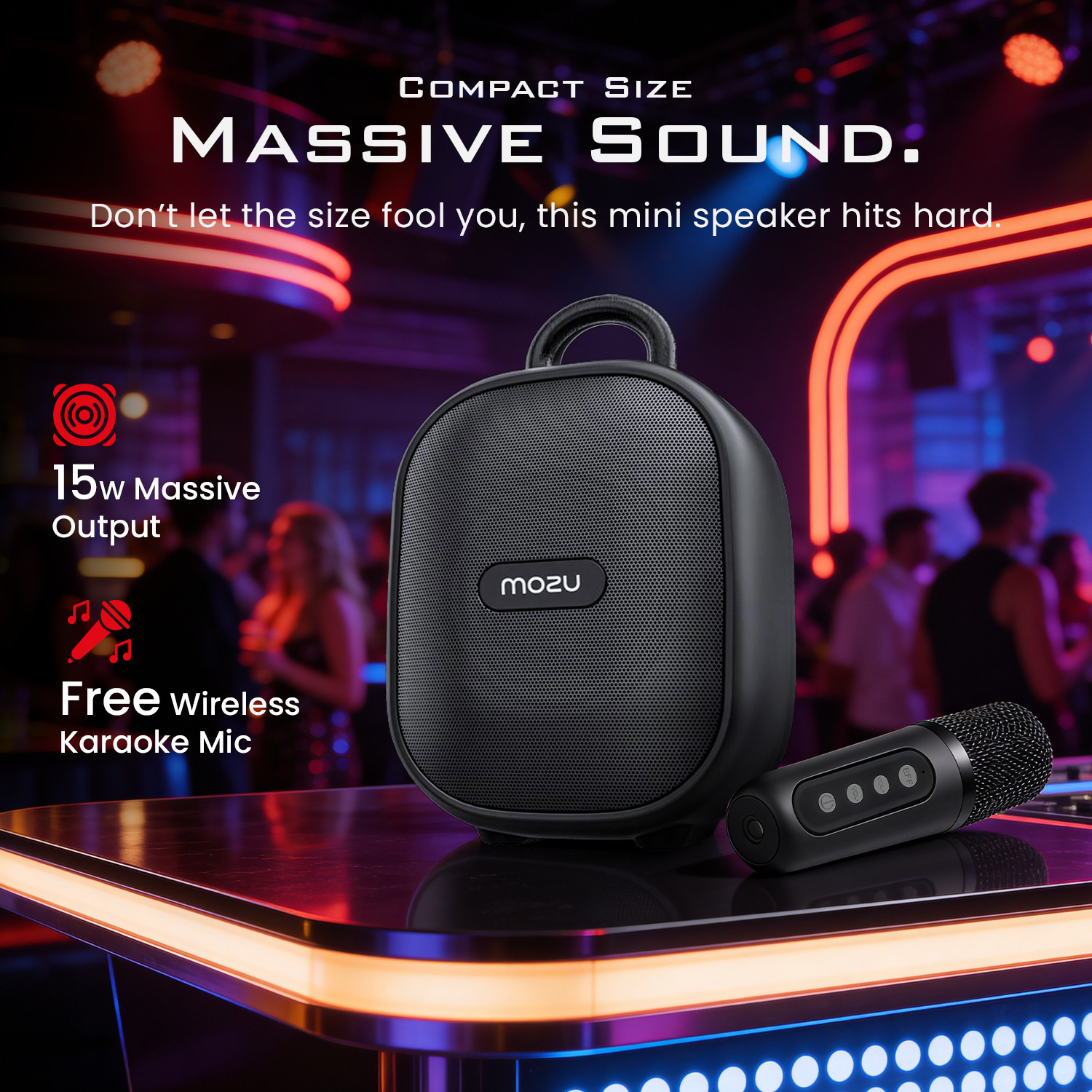 Image of Mozu Bassmore X10|8 RGB|Wireless Karaoke Mic With Voice Changer & Mobile Dock 15 W Bluetooth Party Speaker